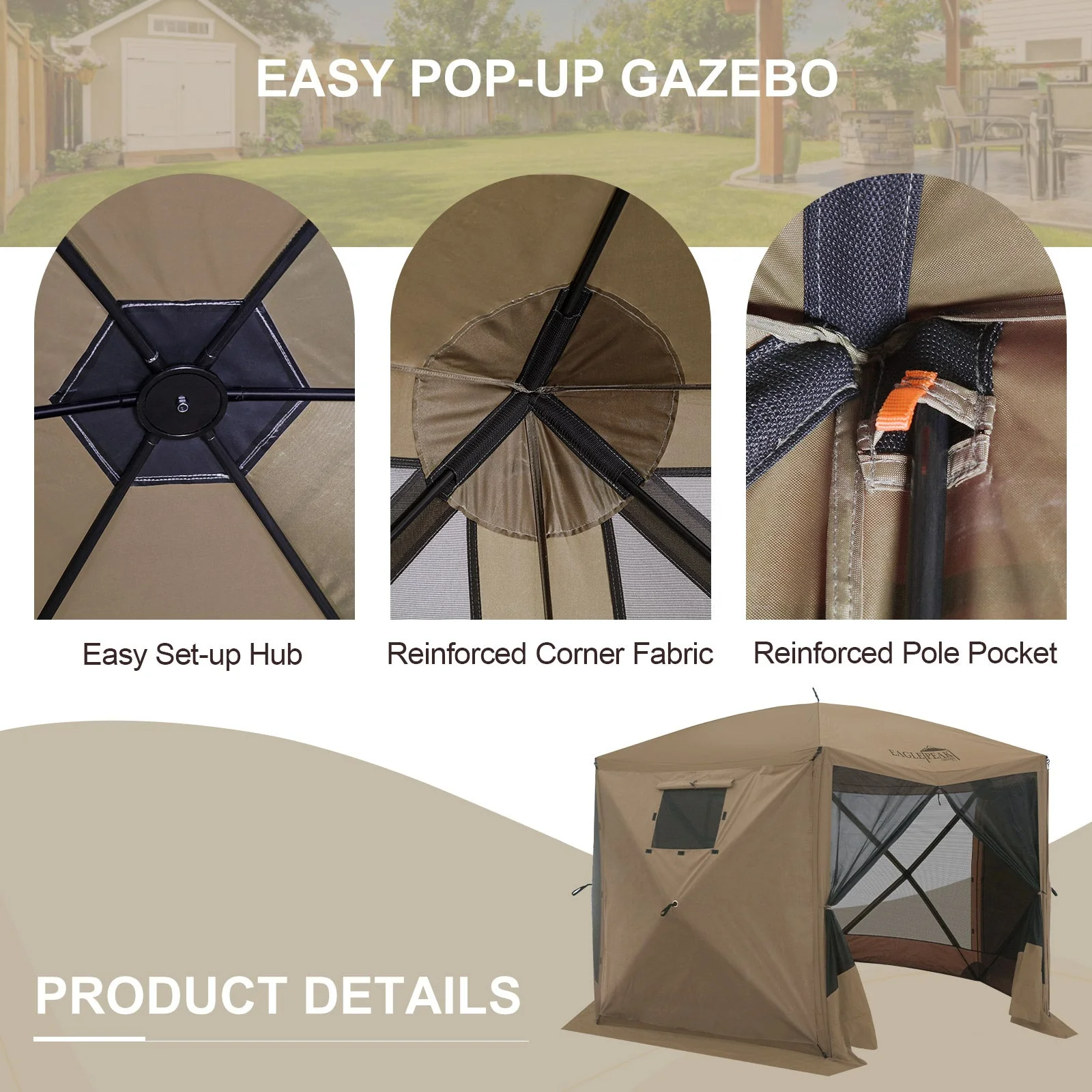 12x12 ft Portable Quick Pop Up Canopy Tent with 2 Wall Panels, 6 Sided Instant Gazebo