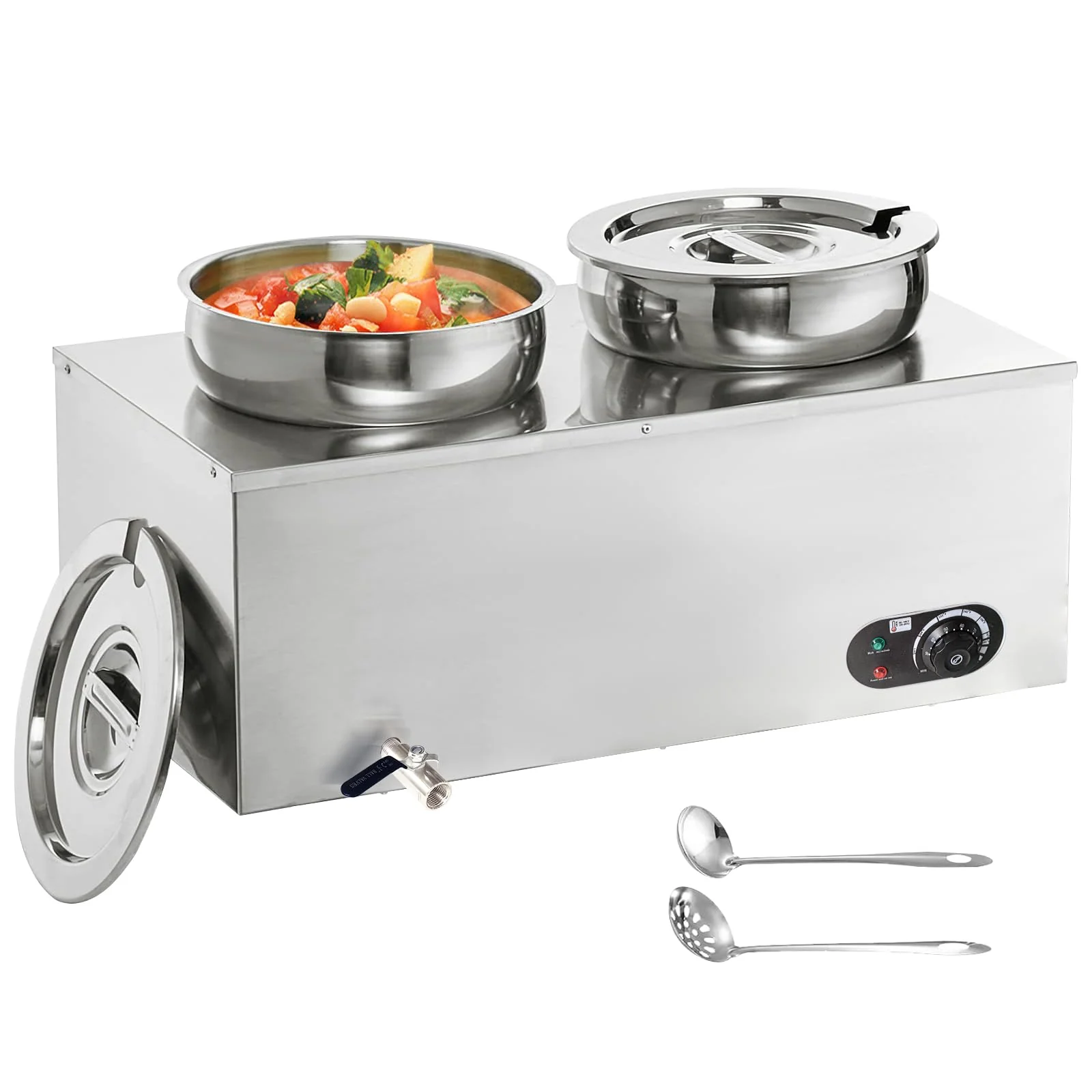 Garvee 2*7.4QT Commercial Soup Warmer 1200W Commercial Bain Marie, Steam Table Food Warmer Electric Countertop Station with Large Stainless Steel 2X7.4QT Round Pots 86-185°F for Restaurants, Parties, Buffets