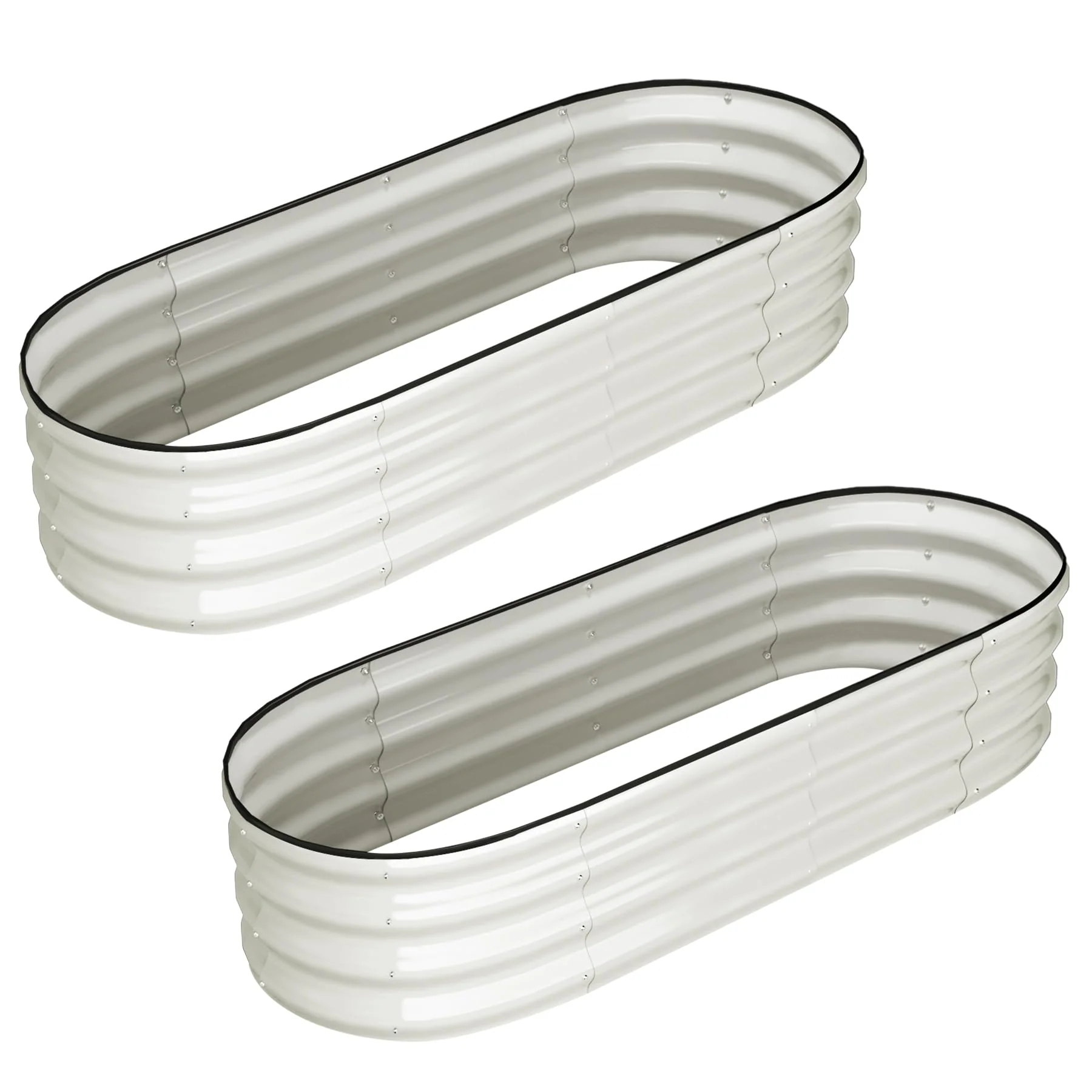 Garvee 2-Pack 4.5'x2'x2' Oval Galvanized Raised Garden Beds - Large Metal Planter Boxes with Open Base, Tool-Free Assembly for Vegetables & Flowers, White