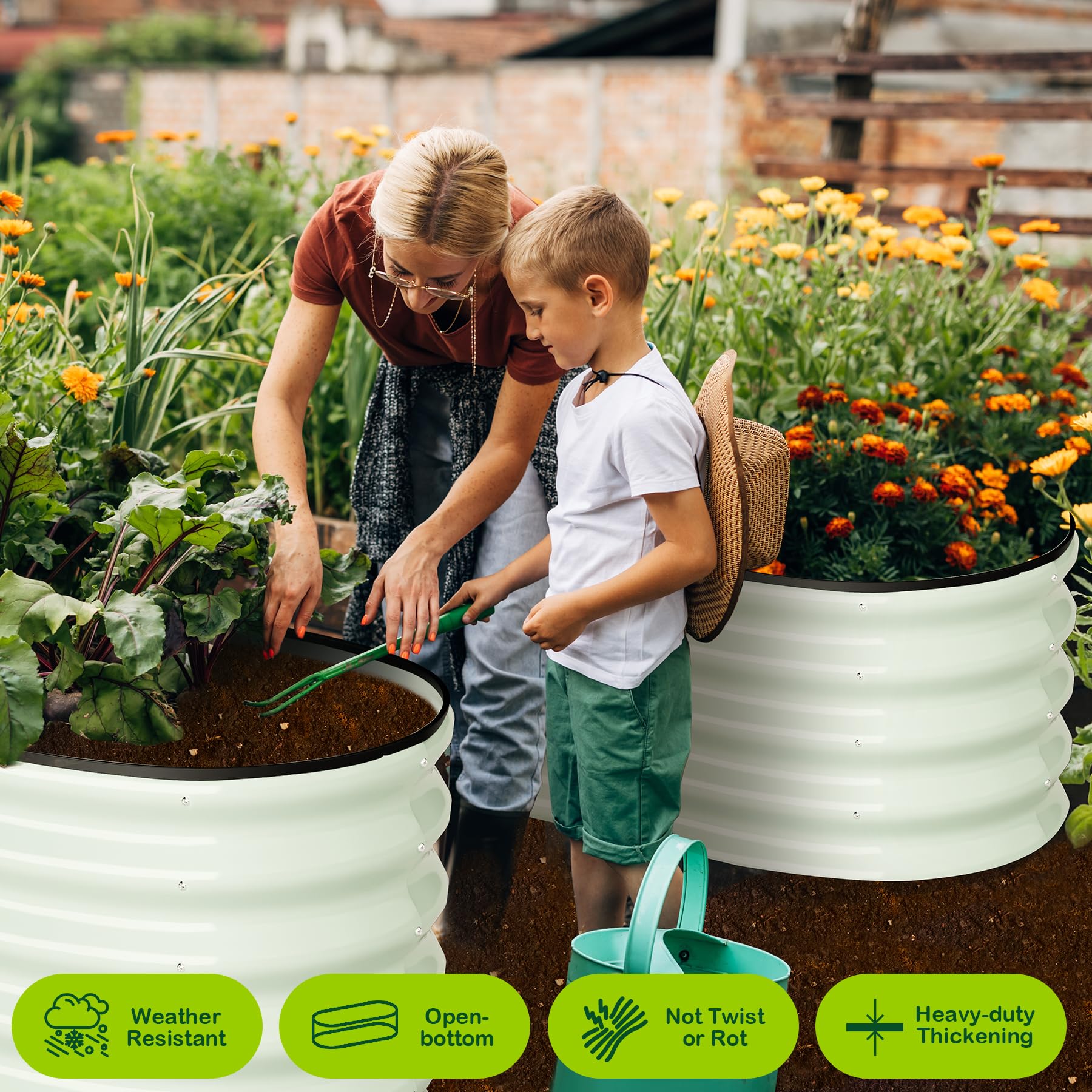 Garvee 2-Pack 4.5'x2'x2' Oval Galvanized Raised Garden Beds - Large Metal Planter Boxes with Open Base, Tool-Free Assembly for Vegetables & Flowers, White