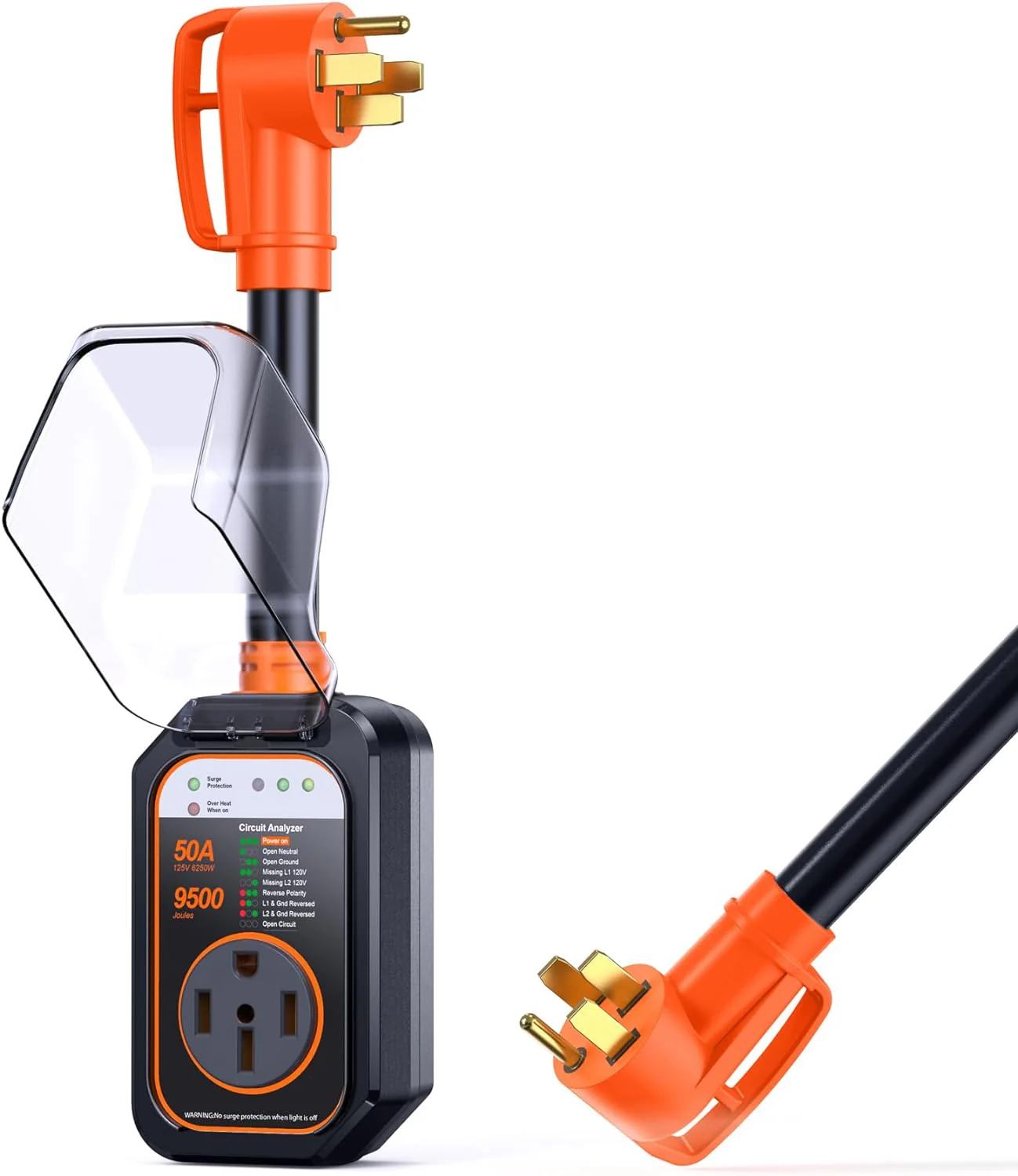 50 Amp RV Surge Protector with Circuit Analyzer and 9500 Joules Protection, Includes Adapter Plug
