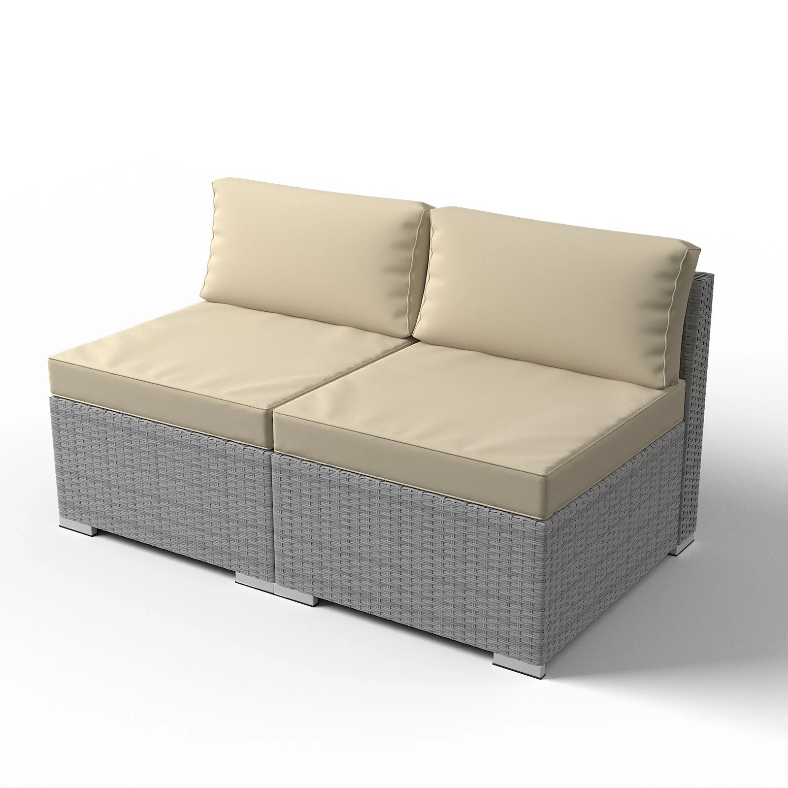 2 Piece Outdoor Armless Wicker Sofa Set with Sectional Wicker Loveseat