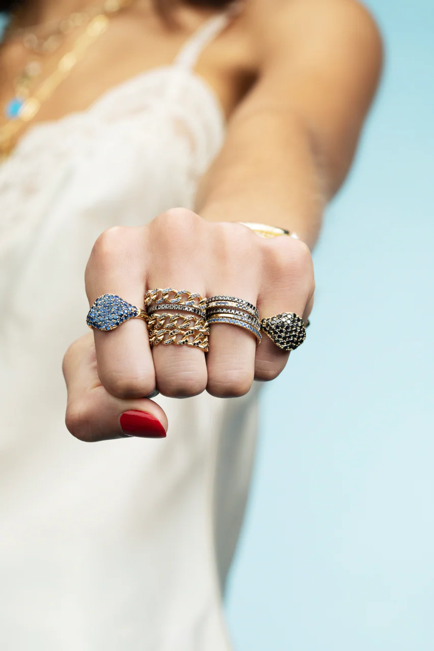 Curb Link Ring - Black Diamond / 14k Yellow Gold