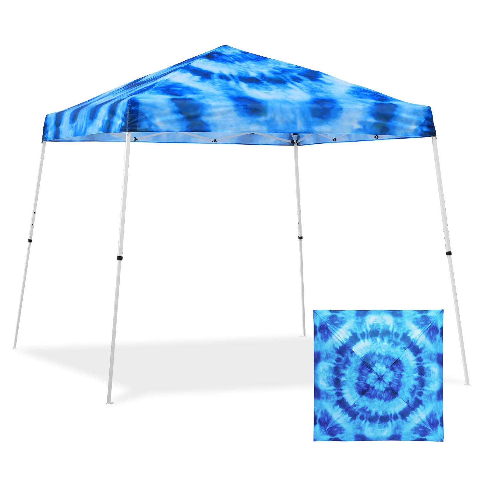 10x10 Slant Leg Pop-up Canopy Tent, 10x10 Base 8x8 Top (Tie Dye Blue)