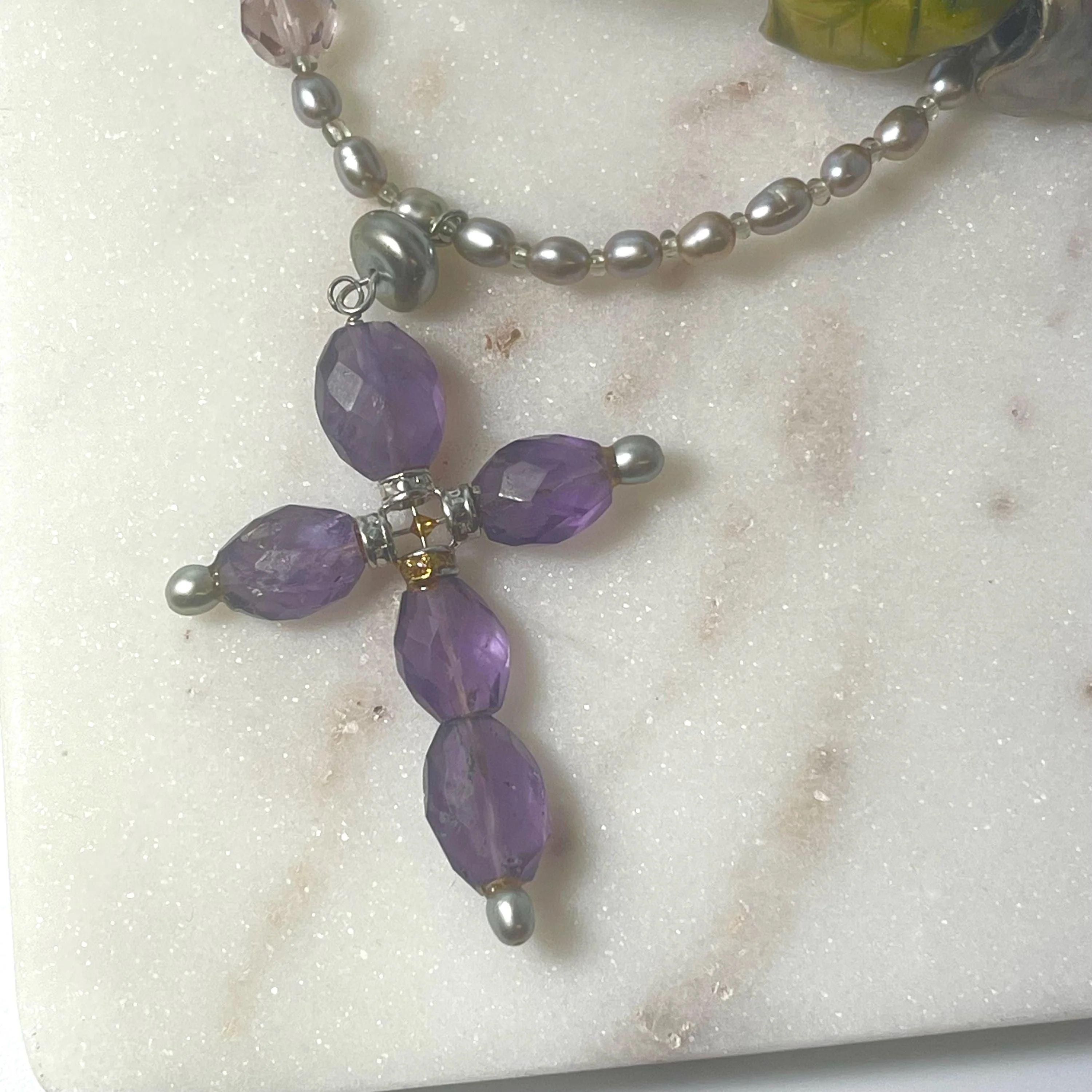Vintage Oscar De La Renta Genuine Amethyst Cross Pendant 32