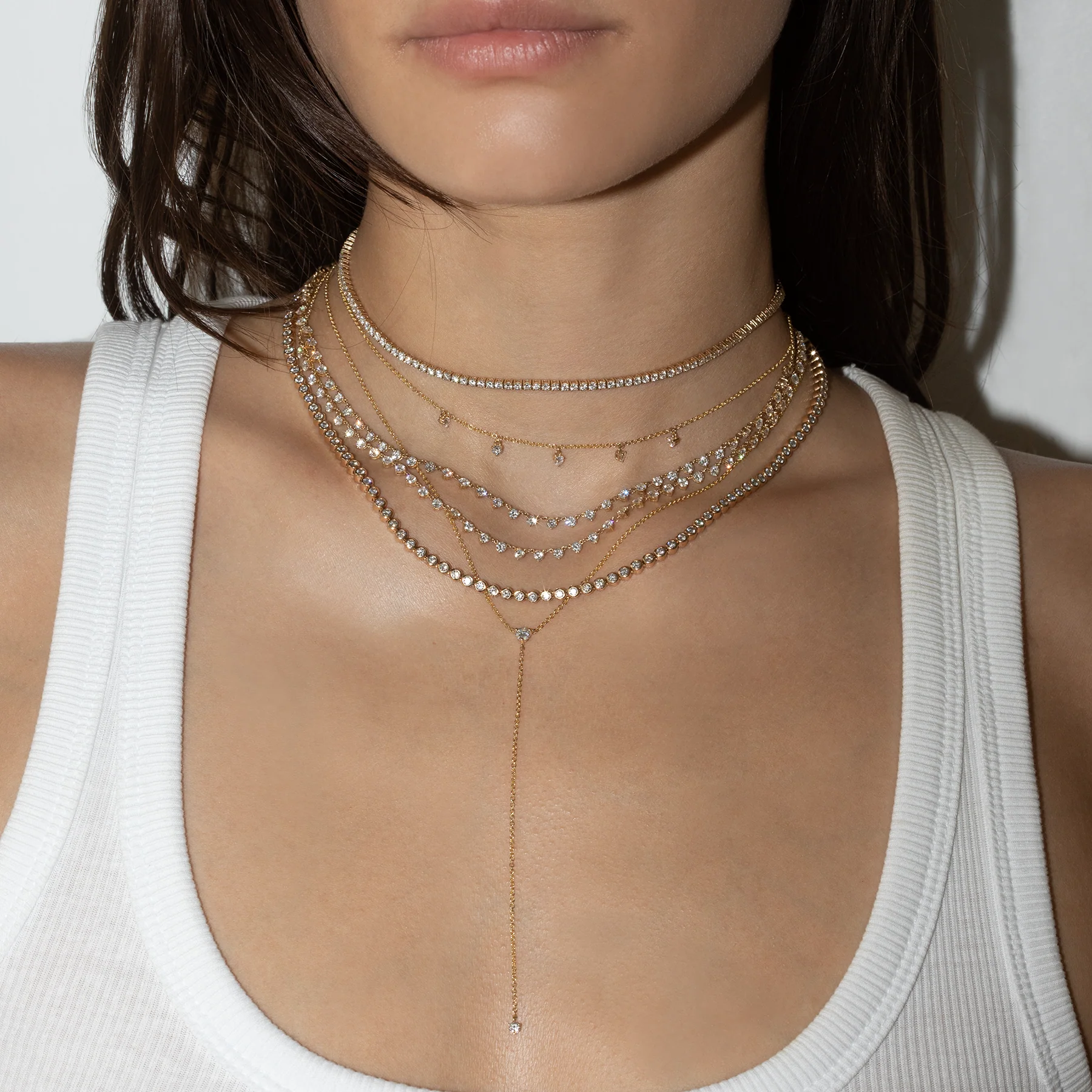 Floating Necklace - White Diamond / 14k Yellow Gold