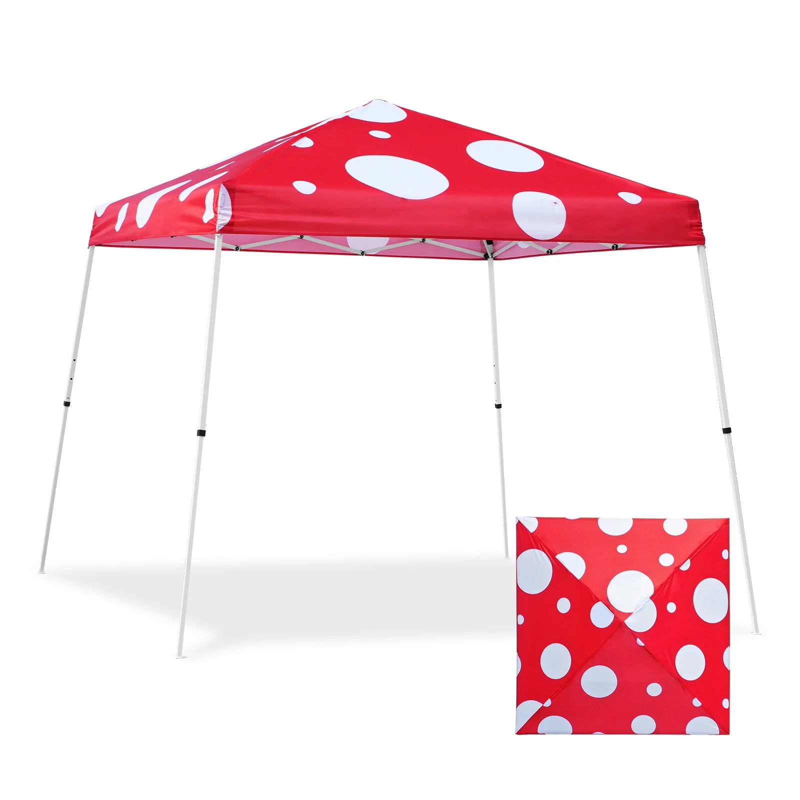 10x10 Slant Leg Pop-up Canopy Tent, 10x10 Base 8x8 Top (Red Mushroom)