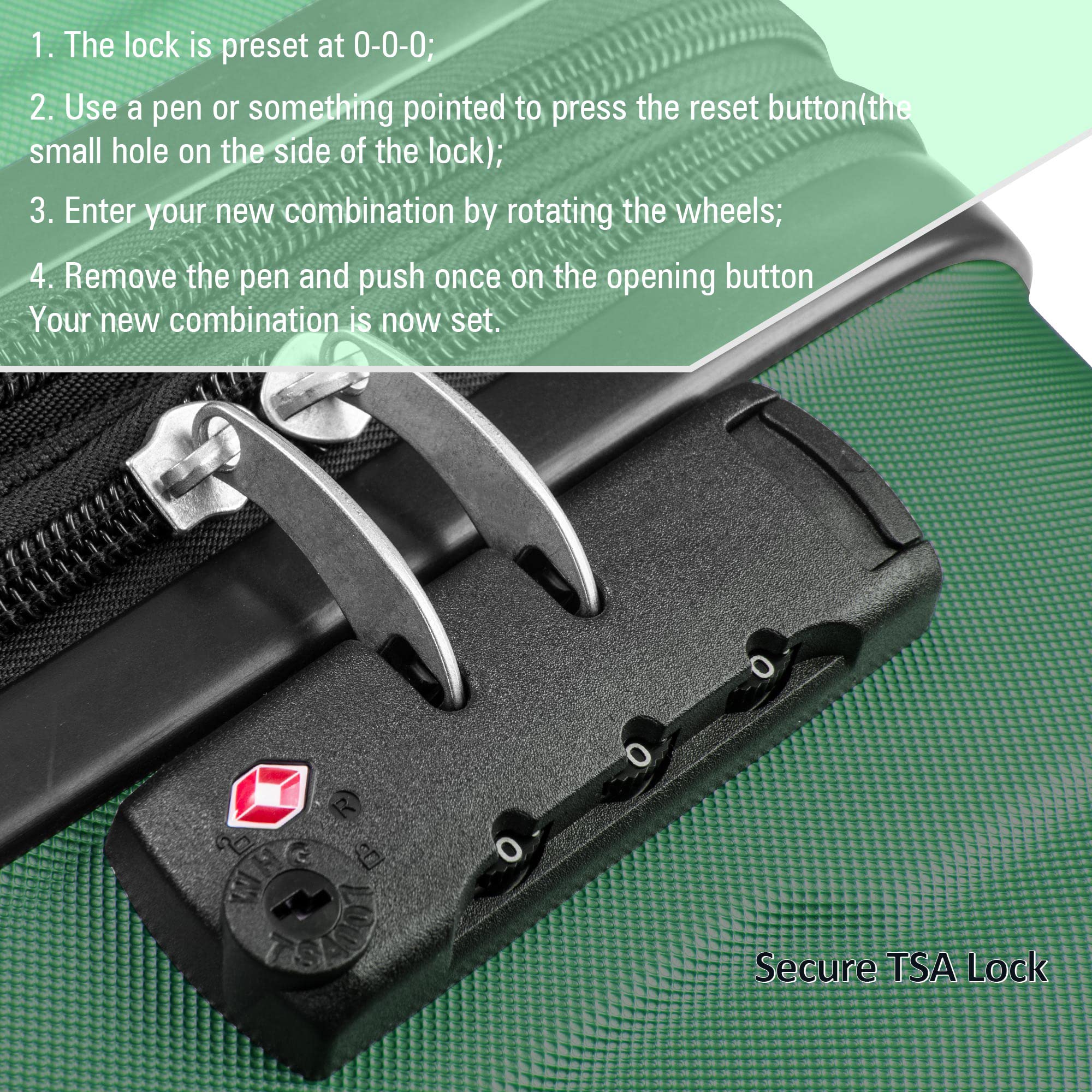 Garvee 2 Piece Lightweight Luggage Set With TSA Lock & Expandable Spinner Wheels For Travel 20inch+24inch Green