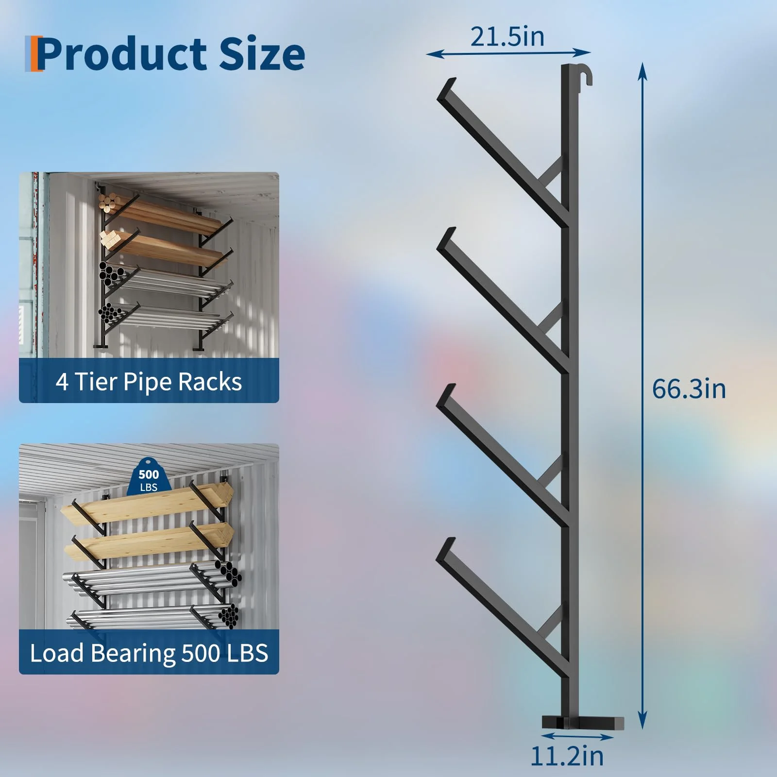 Garvee 2-Pack 400 lbs Shipping Container Pipe Rack - 4-Tier Heavy-Duty Shelving Brackets with No-Drill Installation for Vertical Storage, Black