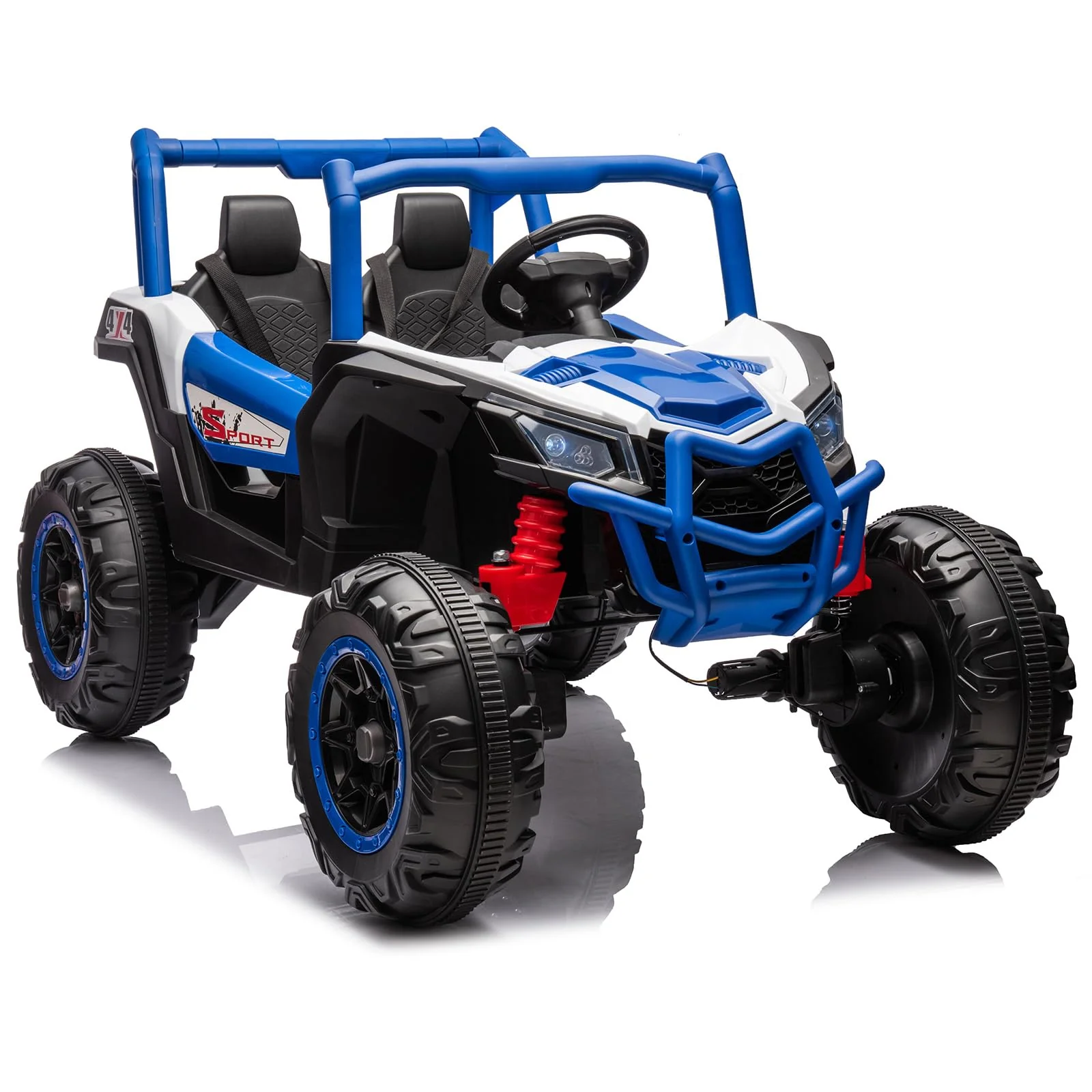 Garvee 2 Seater Ride on Car for Kids, 24V Powered Electric Off-Road UTV Ride Toy, 4WD Electric Vehicle with Remote Control, LED Lights, Bluetooth, 3 Speeds, Horn, 2 Spring Suspension (Blue)