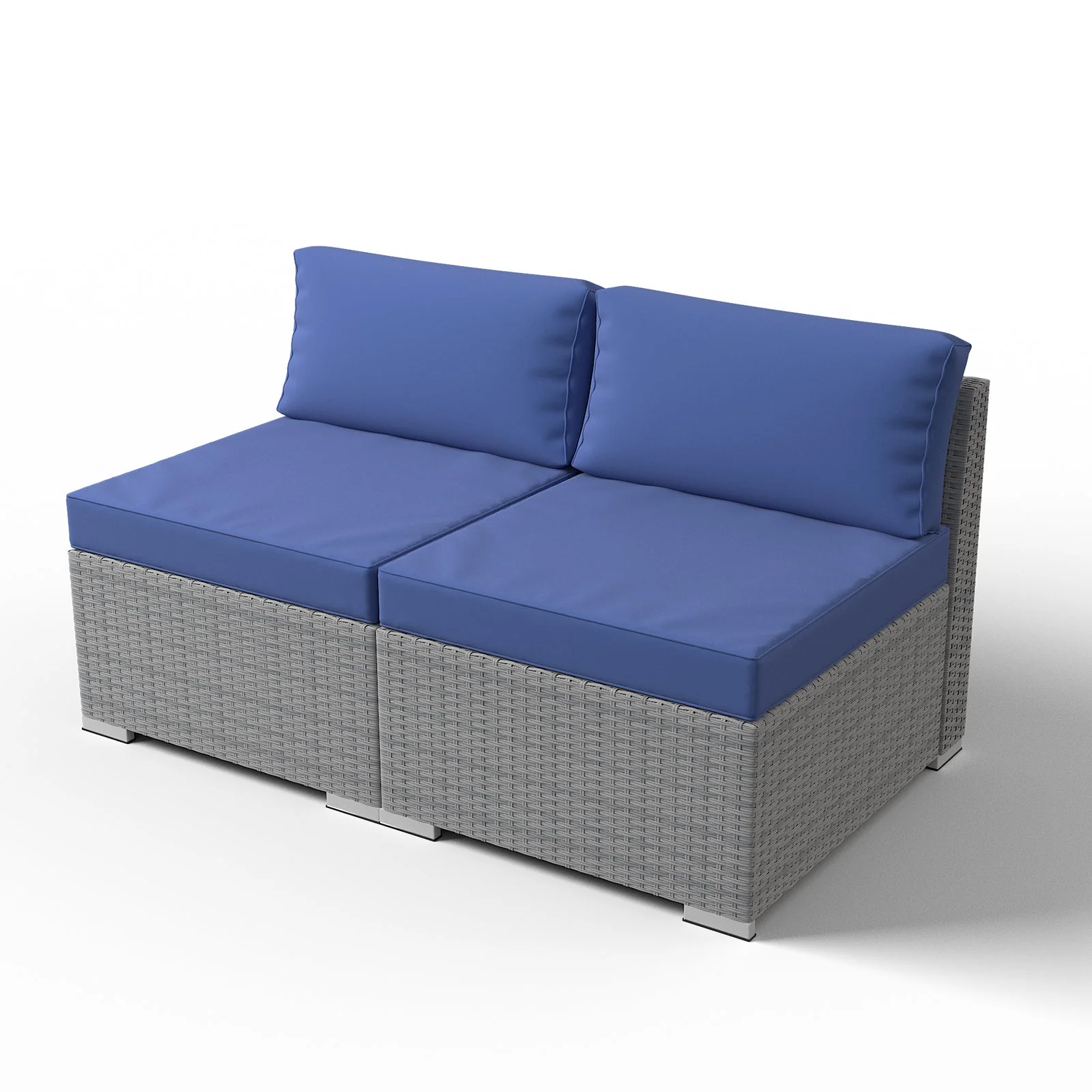 2 Piece Outdoor Armless Wicker Sofa Set with Sectional Wicker Loveseat