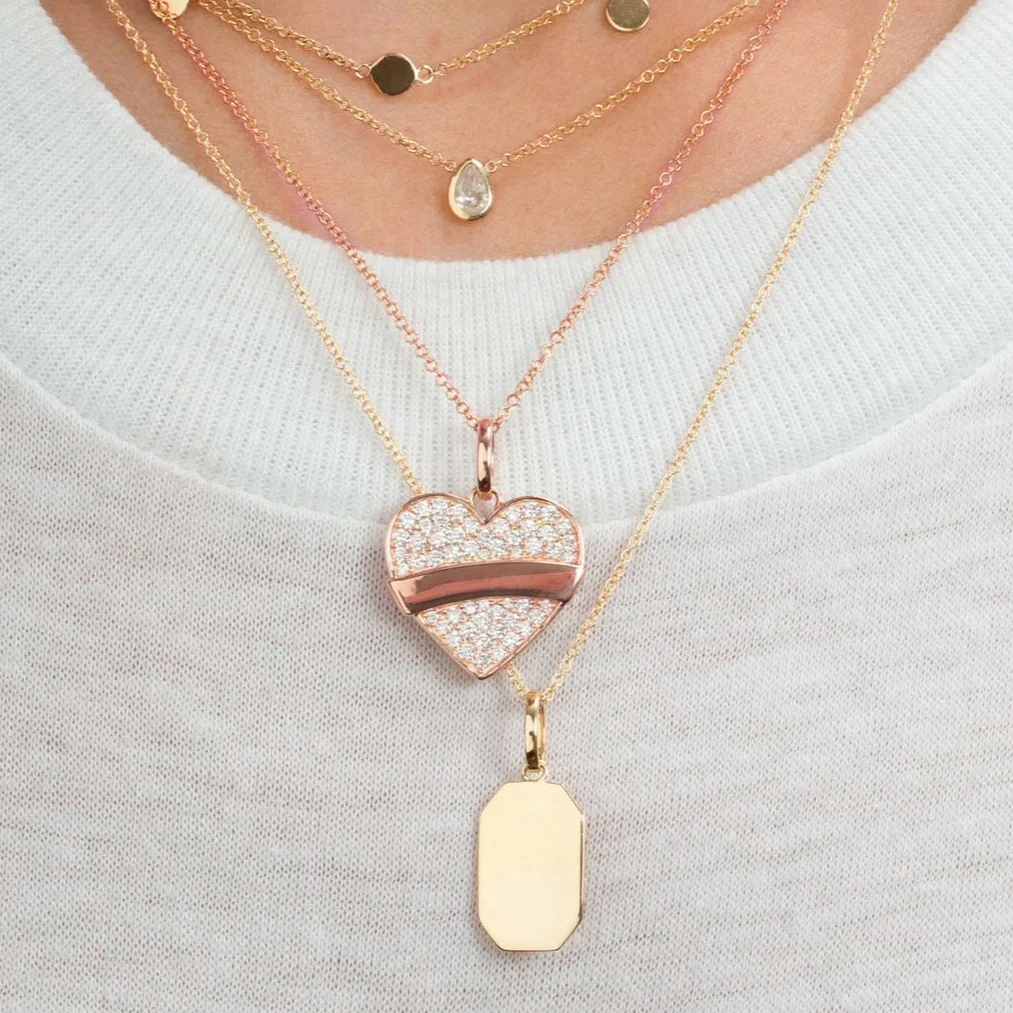 Tattoo Heart Pendant - White Diamond Pav��| / 14k Rose Gold