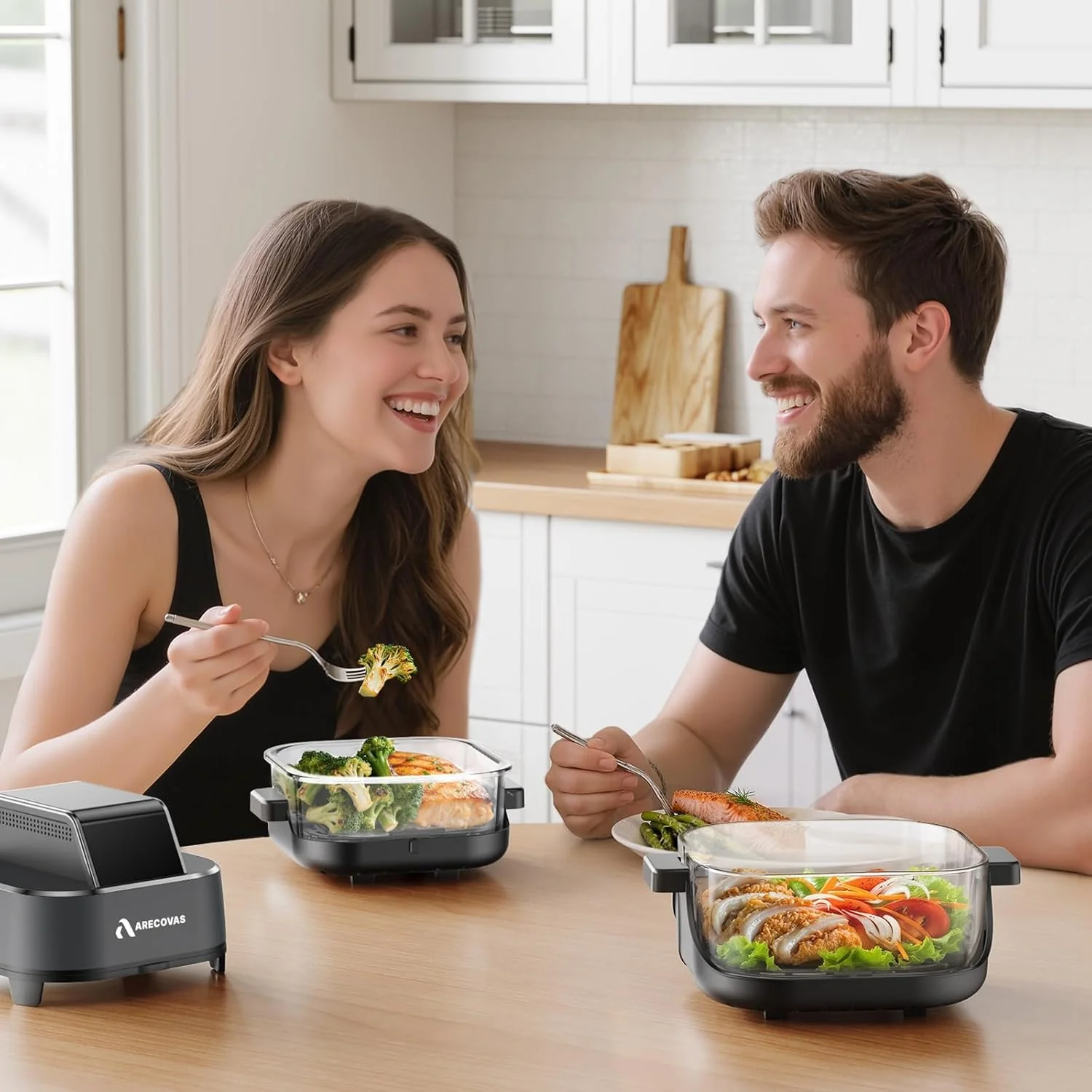 4-in-1 Portable Glass Air Fryer, 140鈥?00掳F Precise Heat, Max Crisp Technology