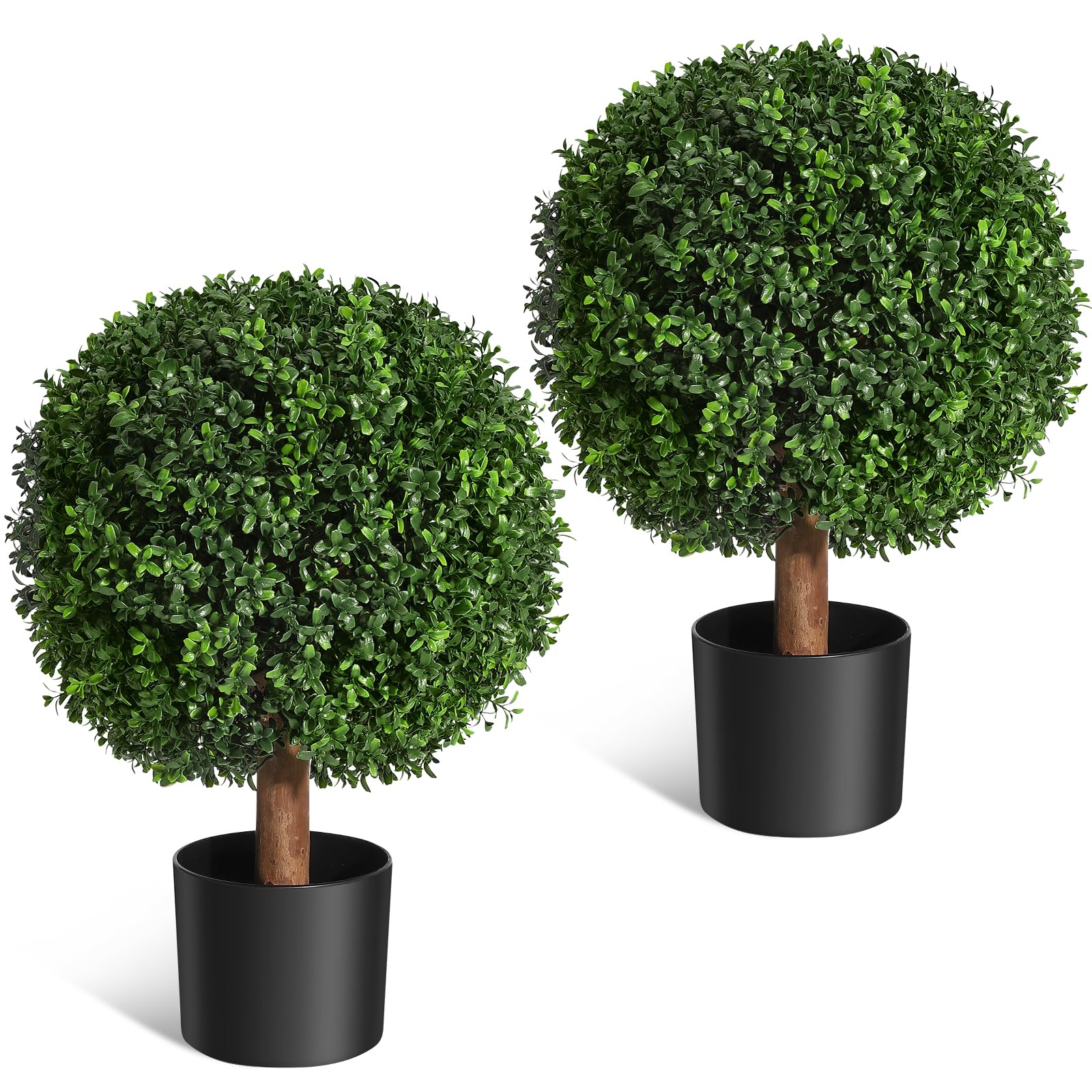 Garvee 19 Inch Artificial Topiary Boxwood Ball Trees – Decorative Fake Greenery In Planter Pots for Front Porch