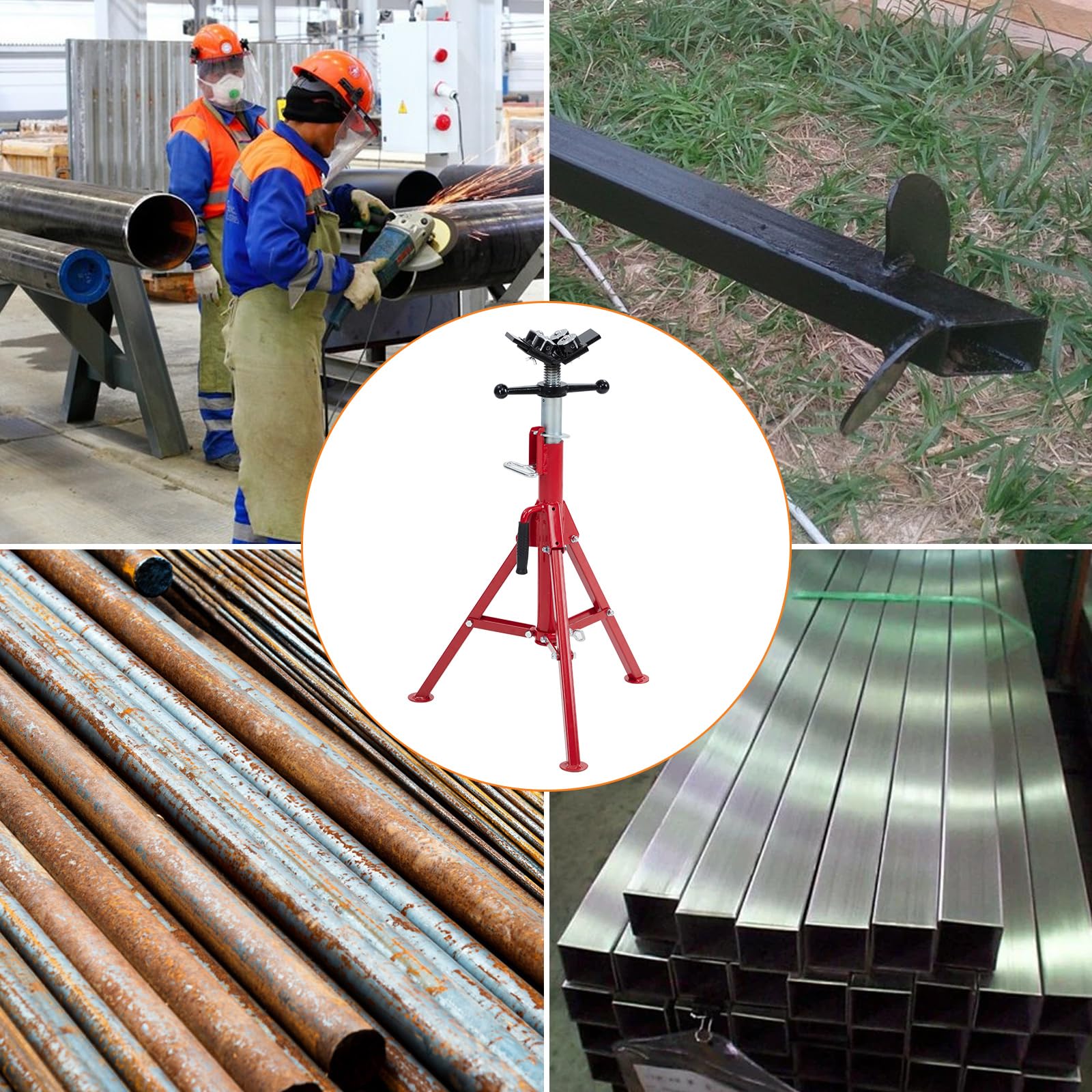 Garvee 2-Piece Set V-Pipe Stand - 4 Ball Transfer - 2500 lb Capacity Heavy-Duty Pipe Stand, Adjustable Height 28-52 IN, Adjustable Folding Pipe Jack Stand for Welding, Pipe Threading, Construction Projects