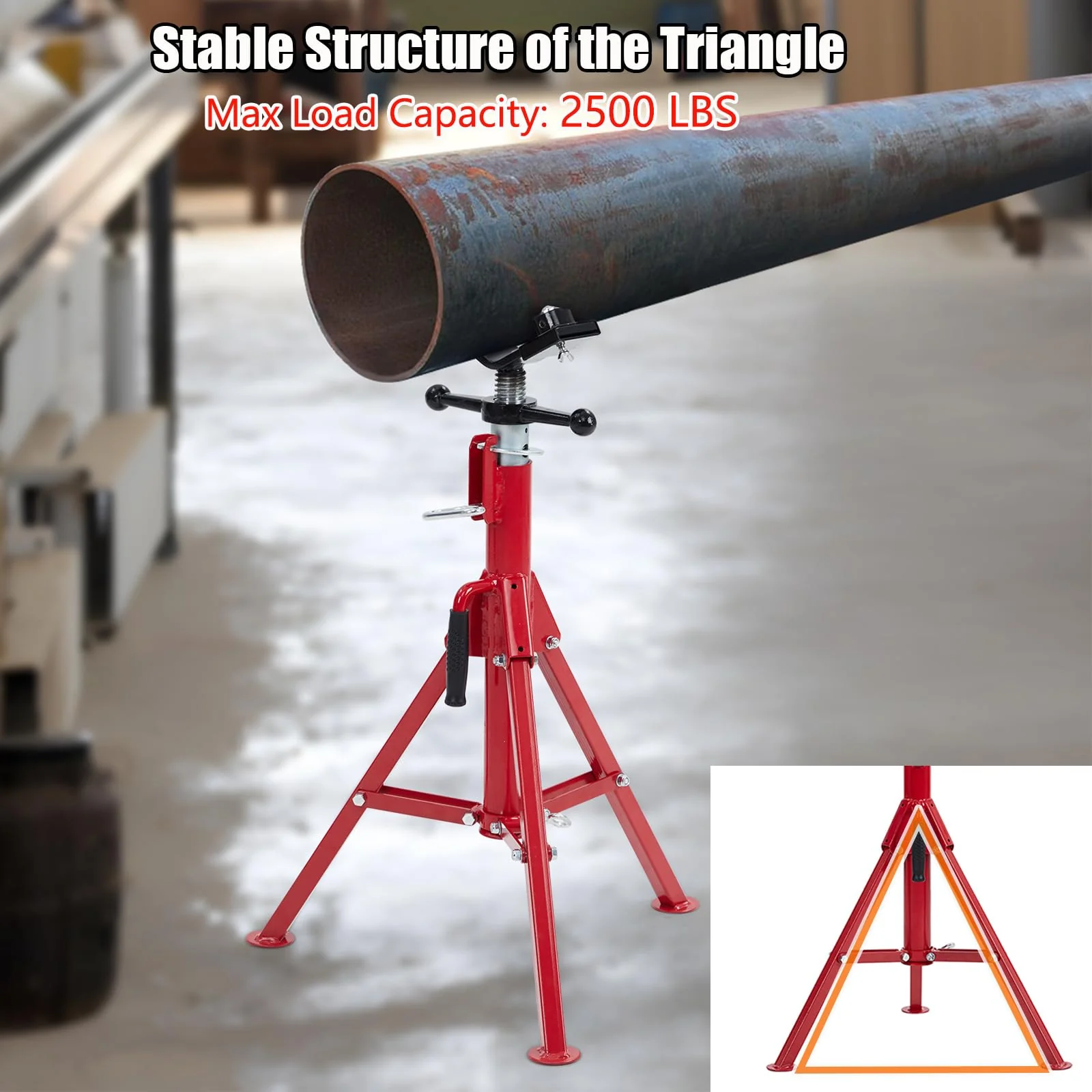 Garvee 2-Piece V-Pipe Stand Set With 2 Ball Transfer, Heavy-Duty 2500 lb Capacity, Adjustable Height 28-52 IN, Folding Pipe Jack Stand For Welding And Construction Projects