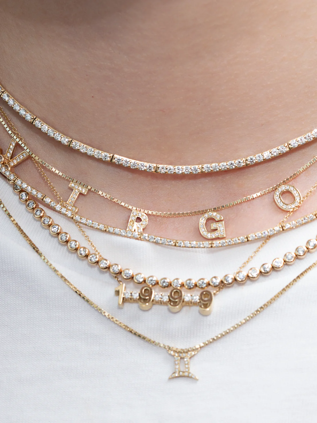 Custom Mini Personalized Tennis Necklace - White Diamond / 14k Yellow Gold