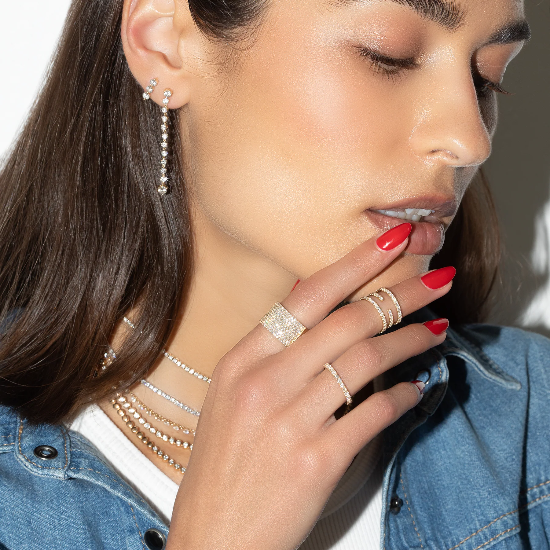 Triple Stud - White Diamond / 14k Yellow Gold