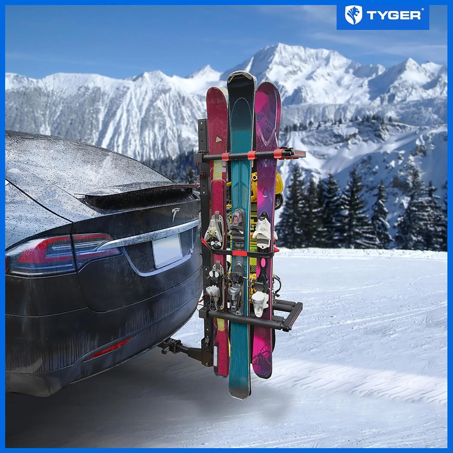 Folding Hitch-Mounted Ski or Snowboard Rack Fits 2