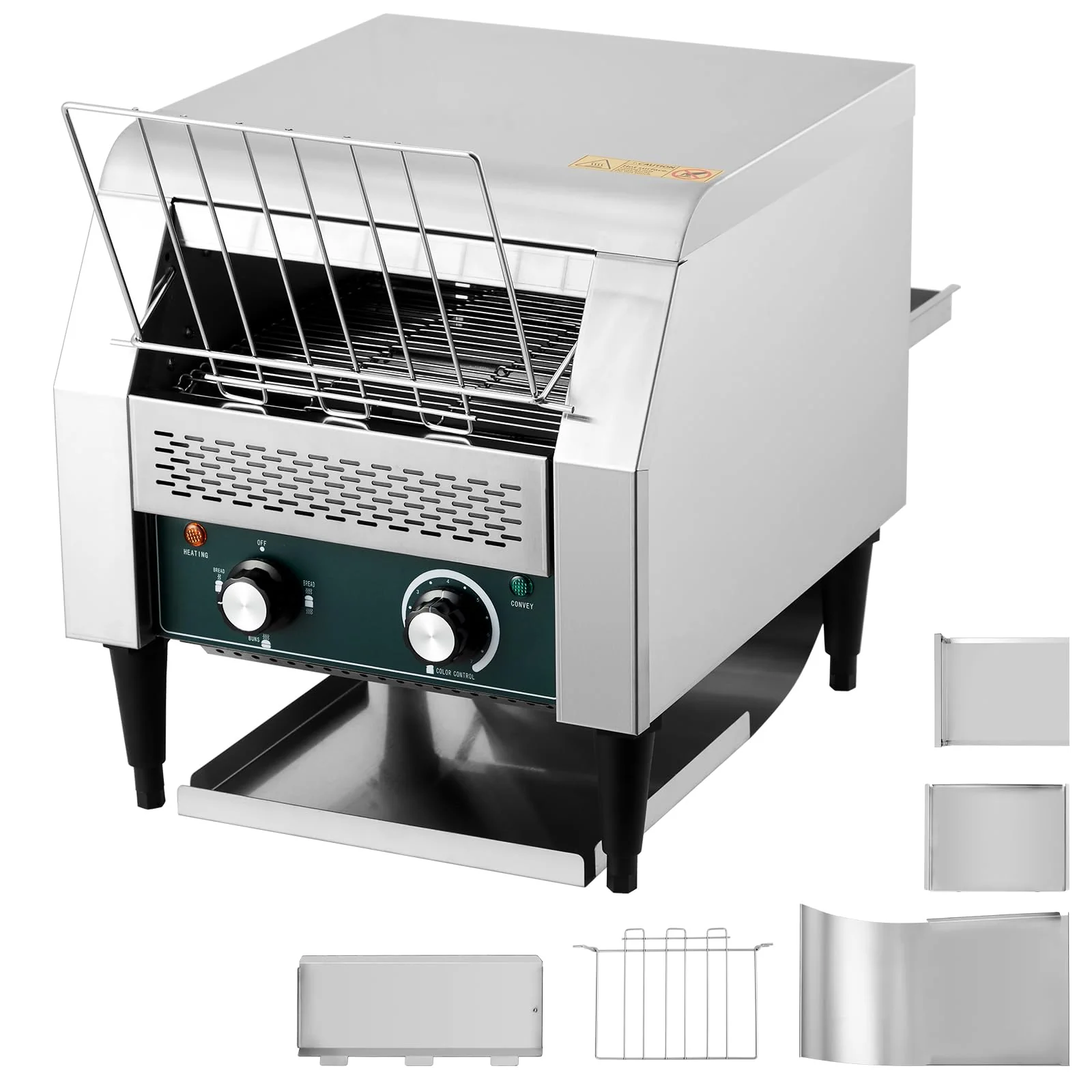 GARVEE 1800W Commercial Conveyor Toaster - 450 Slices/Hour, 7 Temperature Settings, Dual Knob Controls, Stainless Steel with Removable Crumb Tray for Restaurant and Home Use