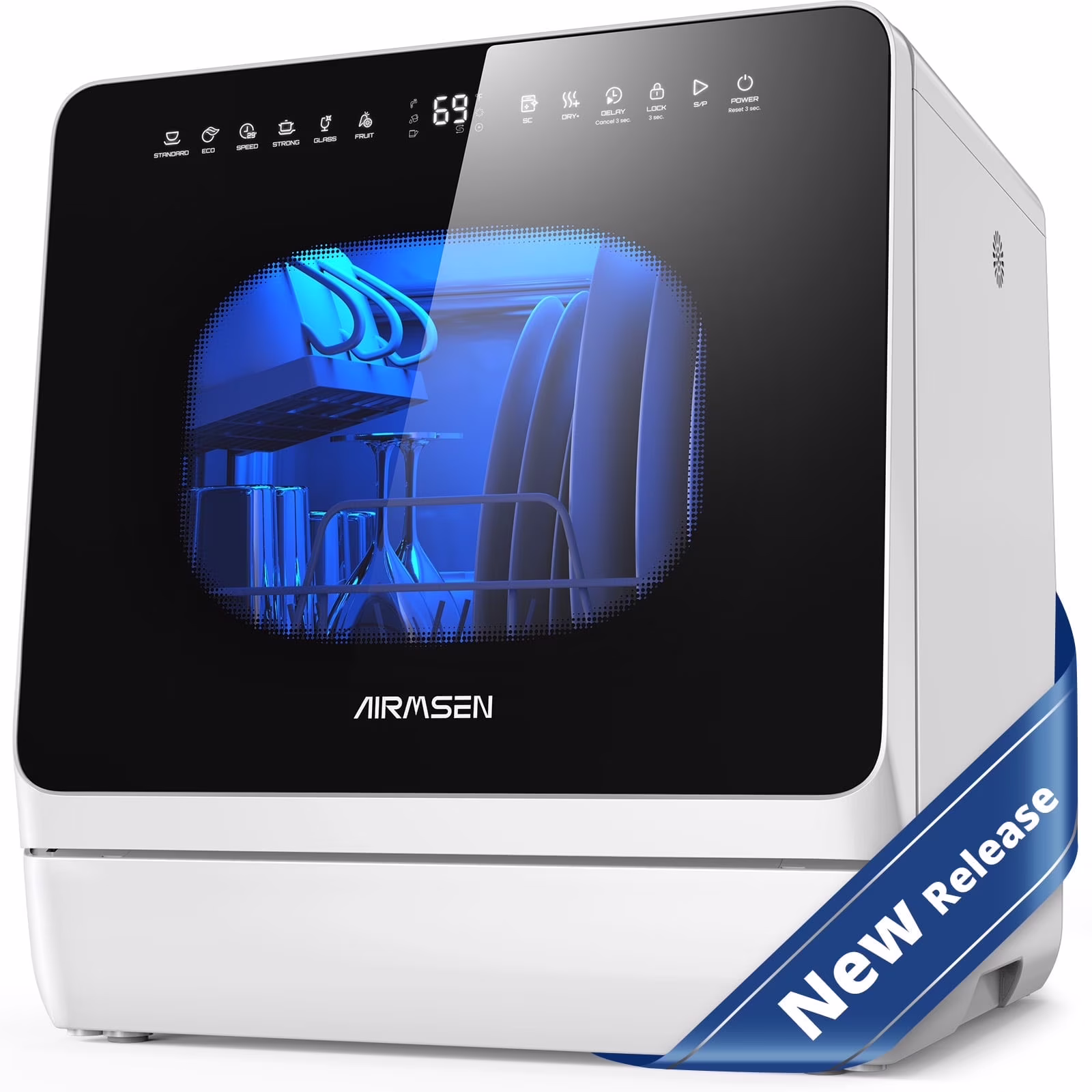 AIRMSEN Countertop Dishwasher with Salt Chamber, Built-in Water Tank