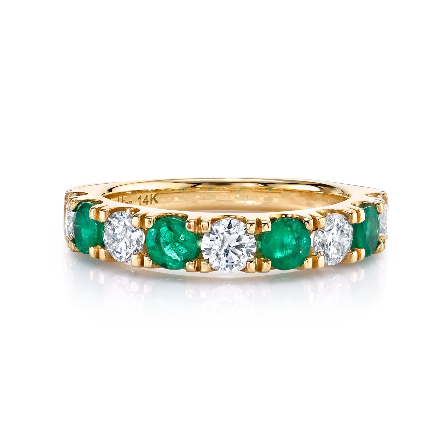 Classic Band - White Diamond and Emerald / 14k Yellow Gold