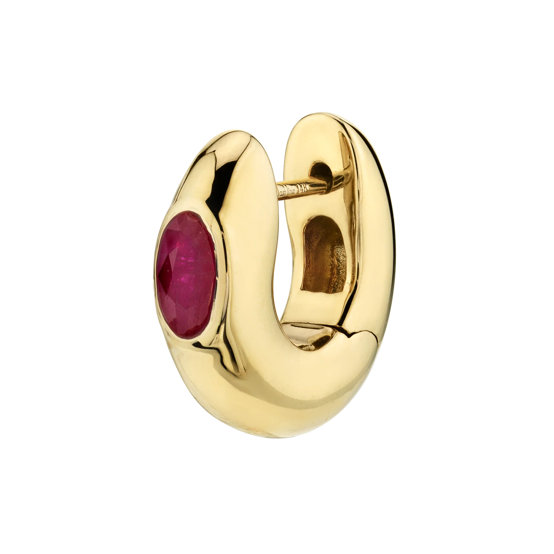 Ruby Oval Wide Hoop #4 - 14k Yellow Gold