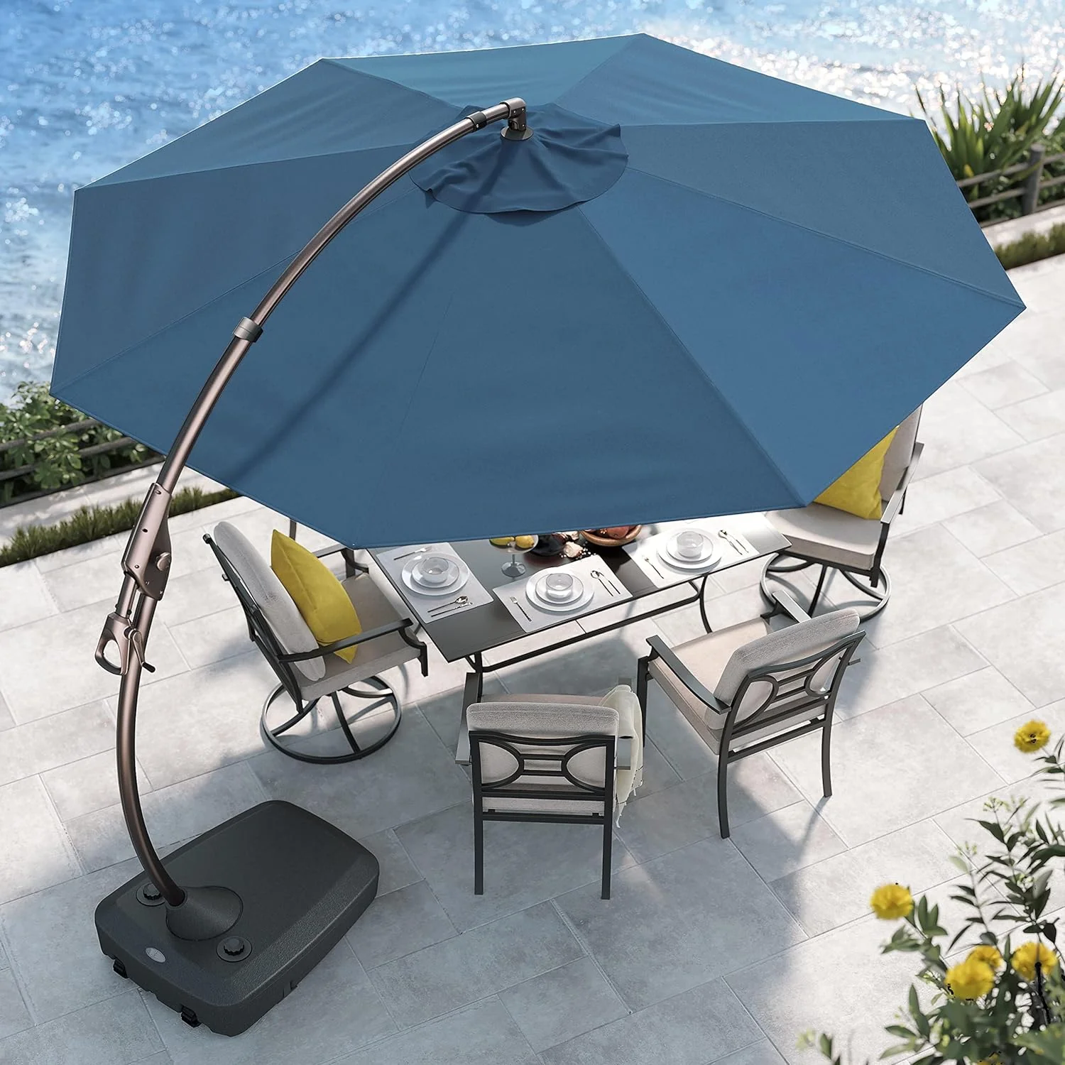 Deluxe Curvy Aluminum Offset Umbrella, Patio Cantilever Umbrella