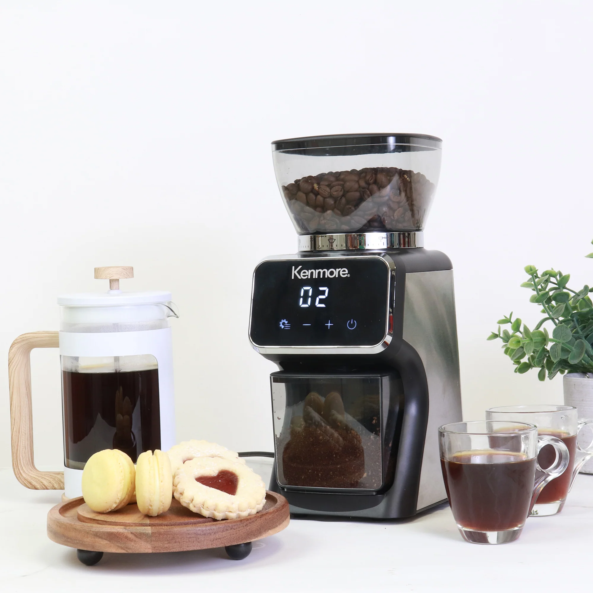 Kenmore Digital Conical Burr Coffee Grinder | 30 Grind Sizes (Fine To Coarse) | Smart Dosing By Cup, Time Or Portafilter | Precise Grinding For French Press Drip Coffee Espresso Pour Over & Cold Brew