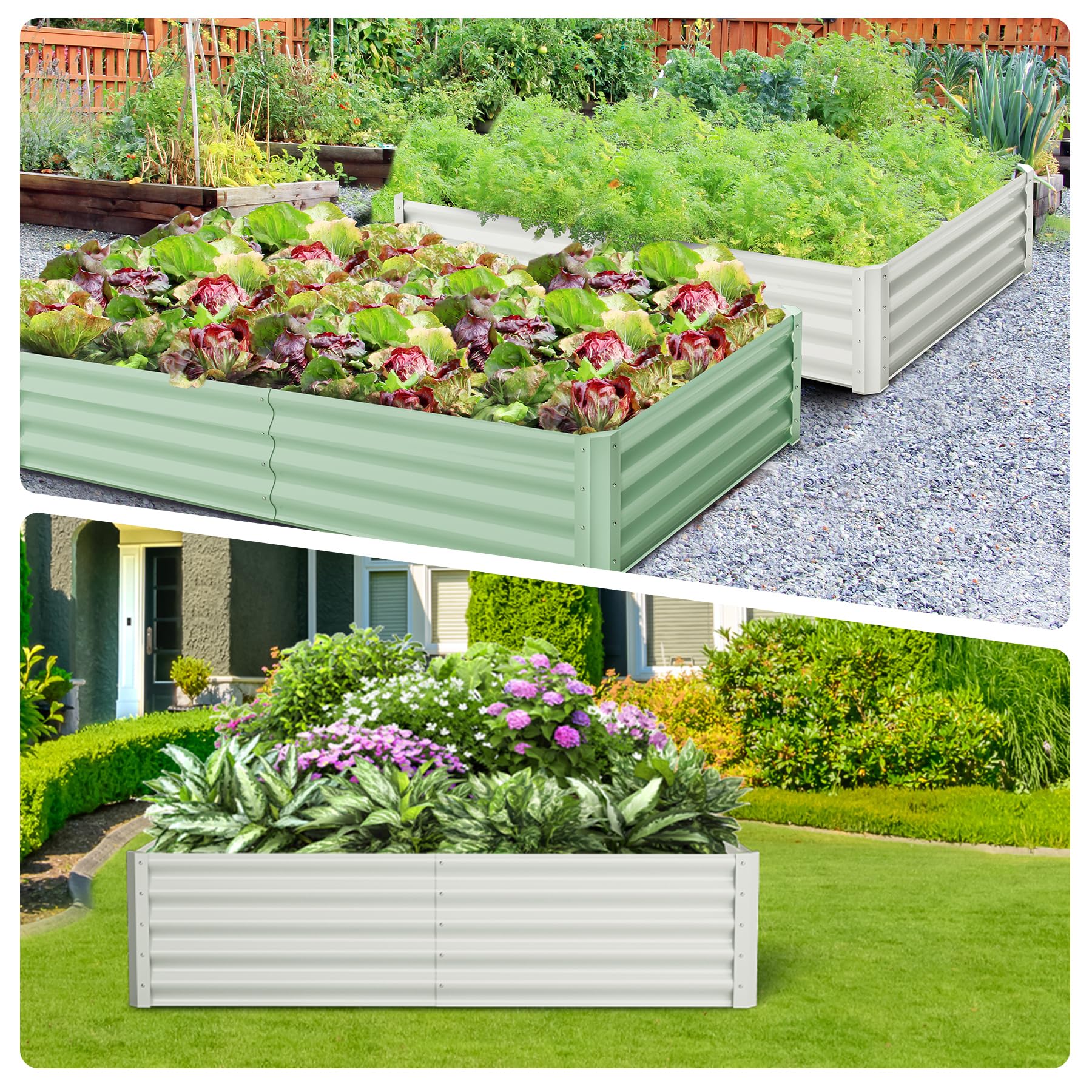 Garvee 2 Pcs 6' X 3' X 1' Raised Garden Bed, Galvanized Planter, Upgraded Quality, Open Base, Safety Edge, Gloves, Outdoor Gardening, White