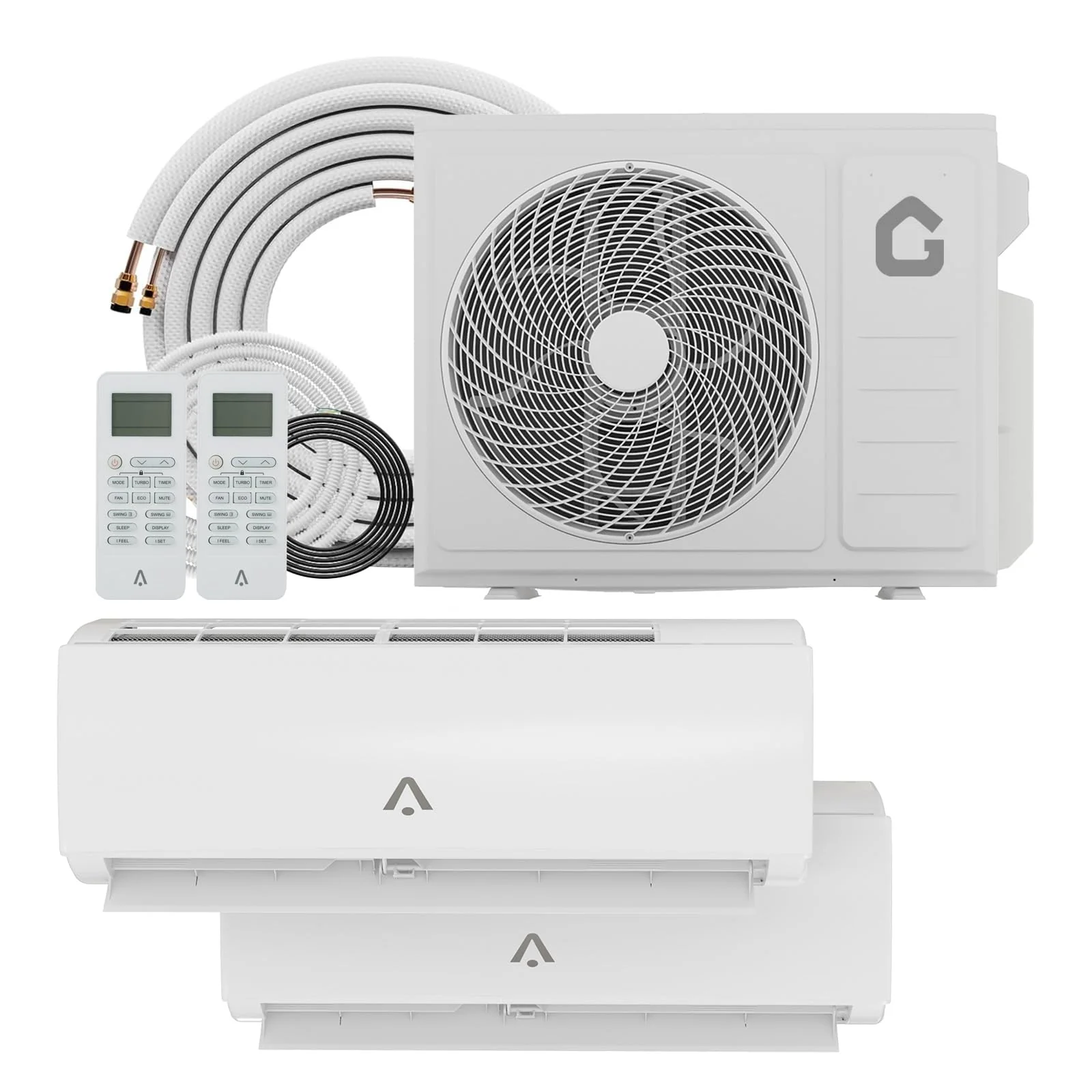 Garvee 18000 BTU Dual Zone WIFI Mini Split AC Heating System, 20 SEER2, 2 Zone 9000+9000 BTU, Ductless, Pre-Charged Condenser, Heat Pump, 25Ft Copper Line, 208-230V