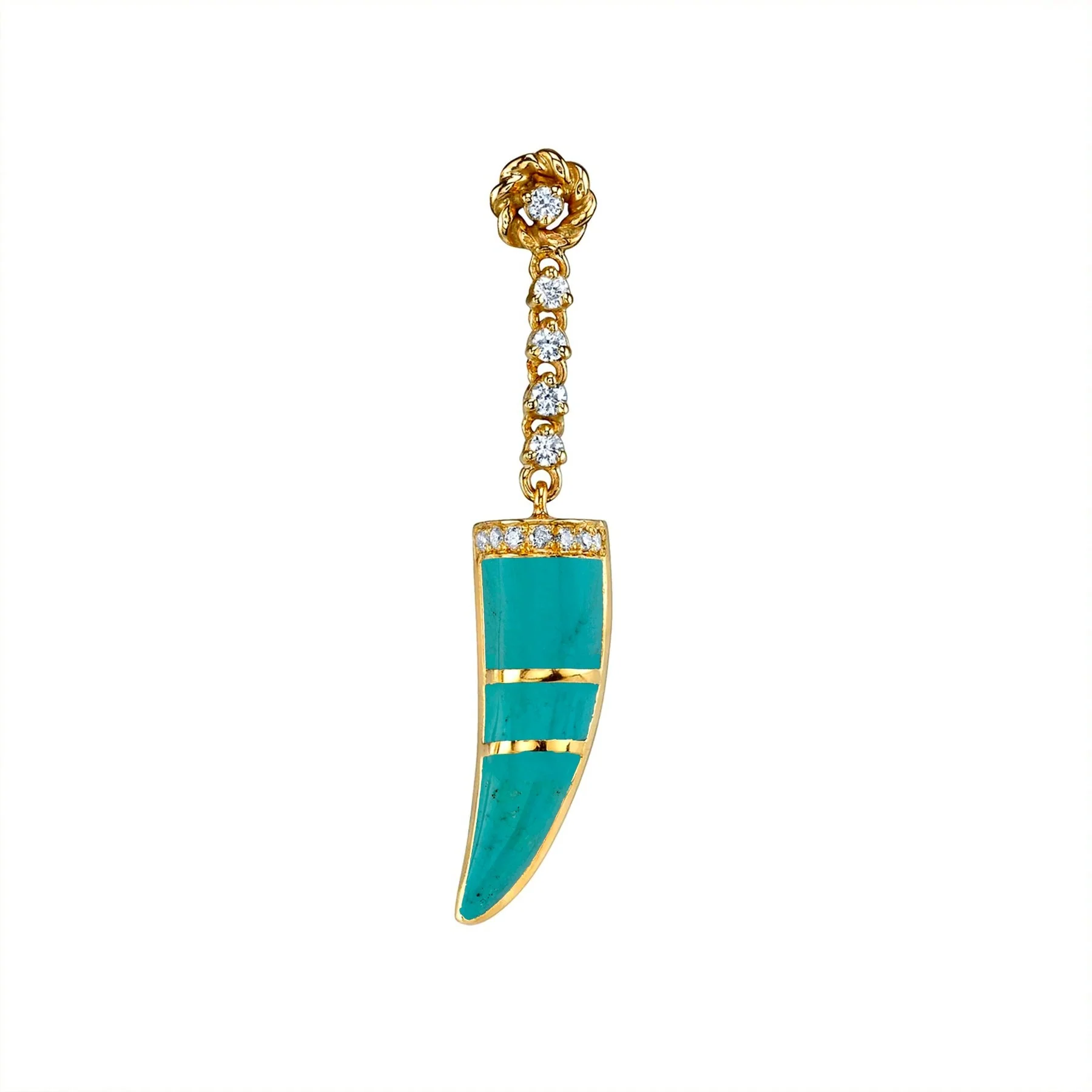 Stone Horn Earring - White Diamond and Turquoise / 14k Yellow Gold