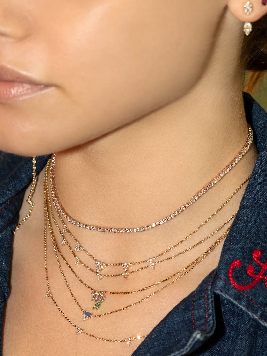 Zodiac Station Necklace - Rainbow / 14k Yellow Gold