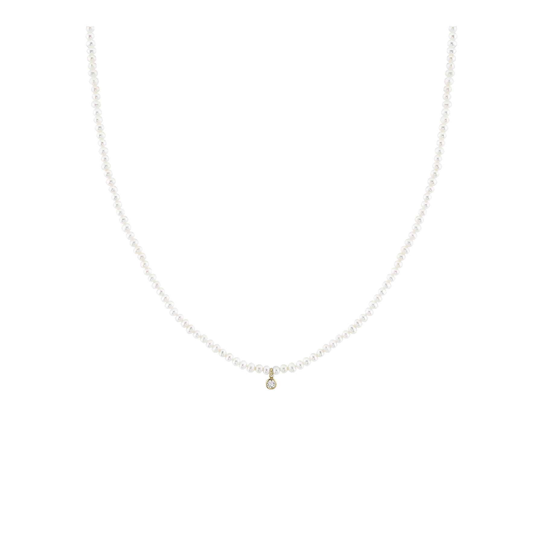 Favorite Bezel Necklace - White Diamond and Pearl / 14k Yellow Gold