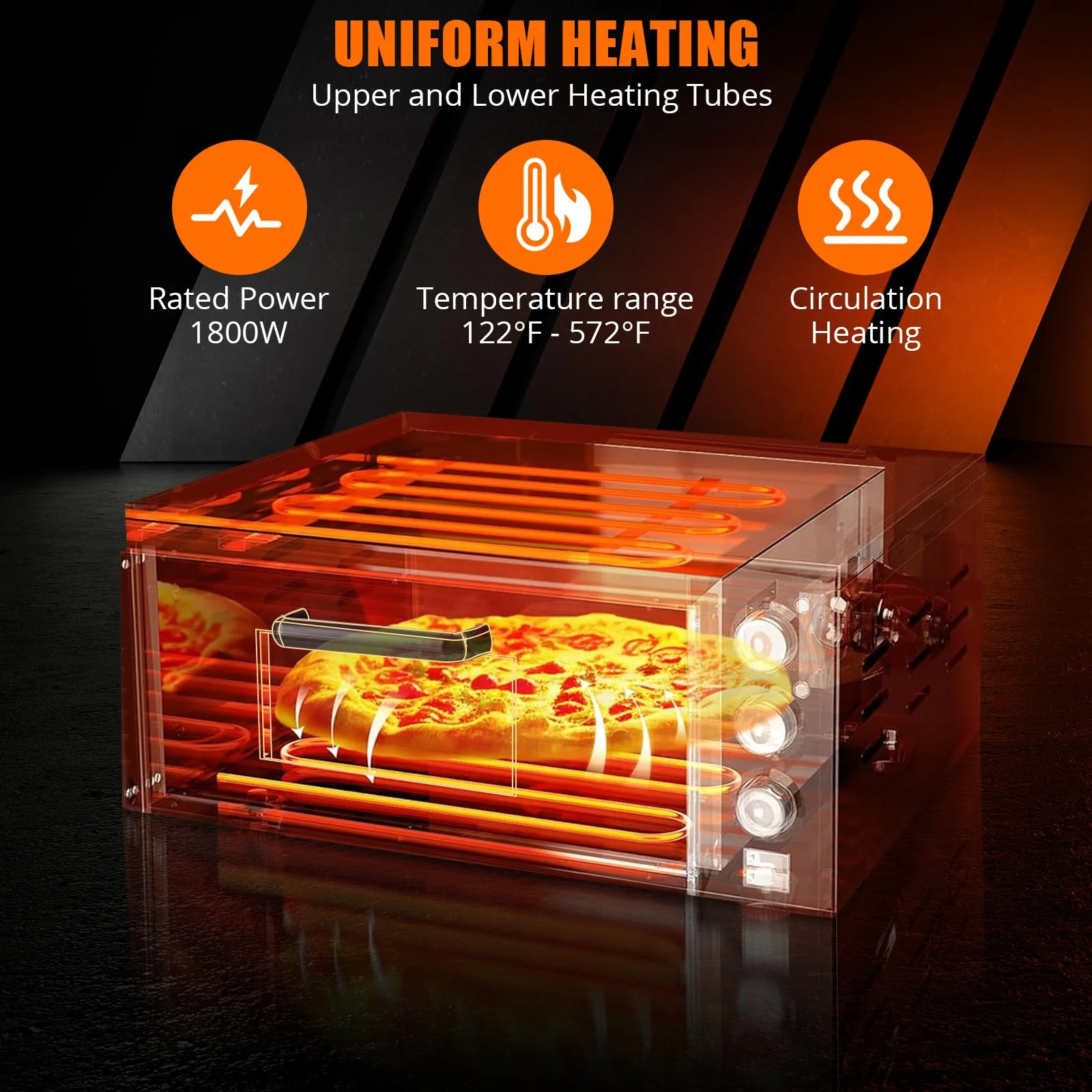 GARVEE 1800W Commercial Countertop Pizza Oven - Stainless Steel Electric Pizza Maker with Timer & Crumb Tray for Home and Restaurant Use