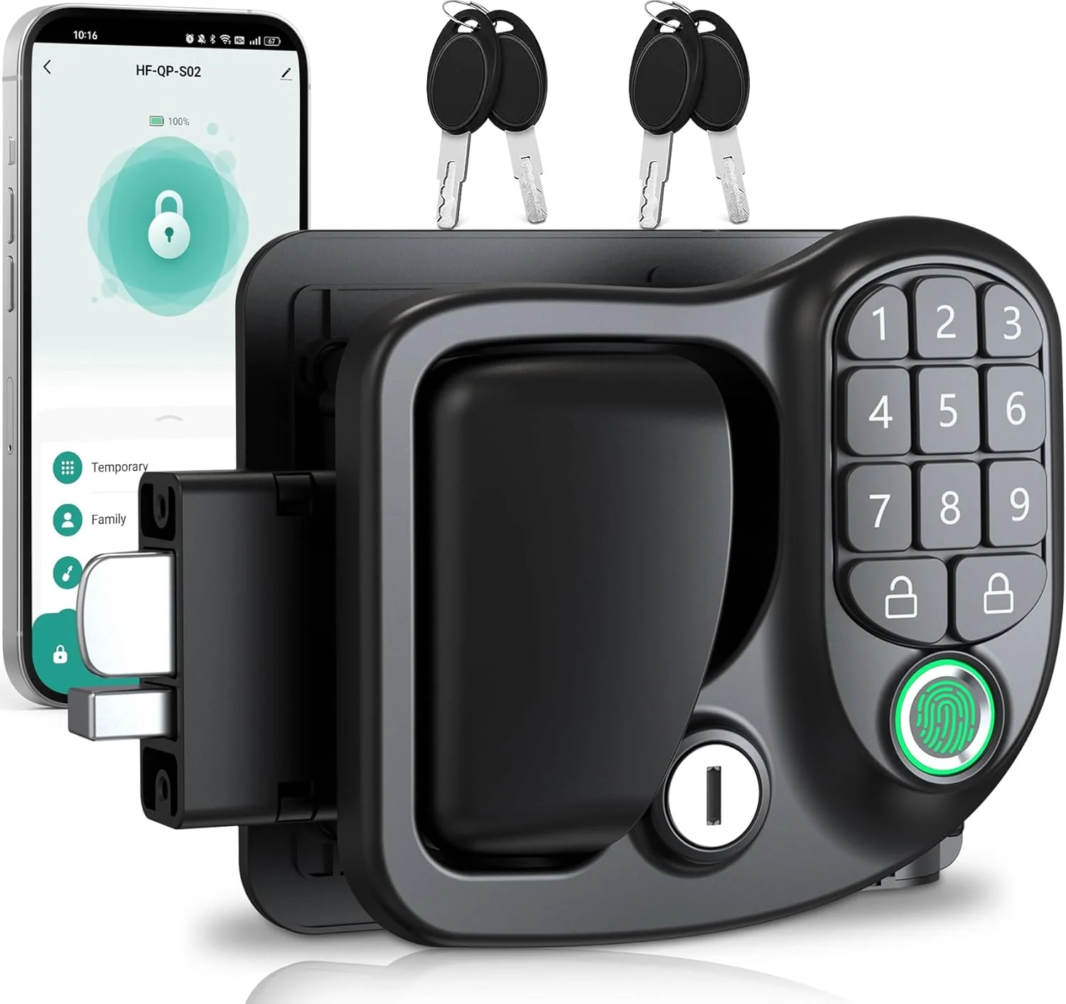 4-in-1 Keyless RV Door Lock: Bluetooth, Fingerprint, Passwords & Keys, Opening Size 3.75