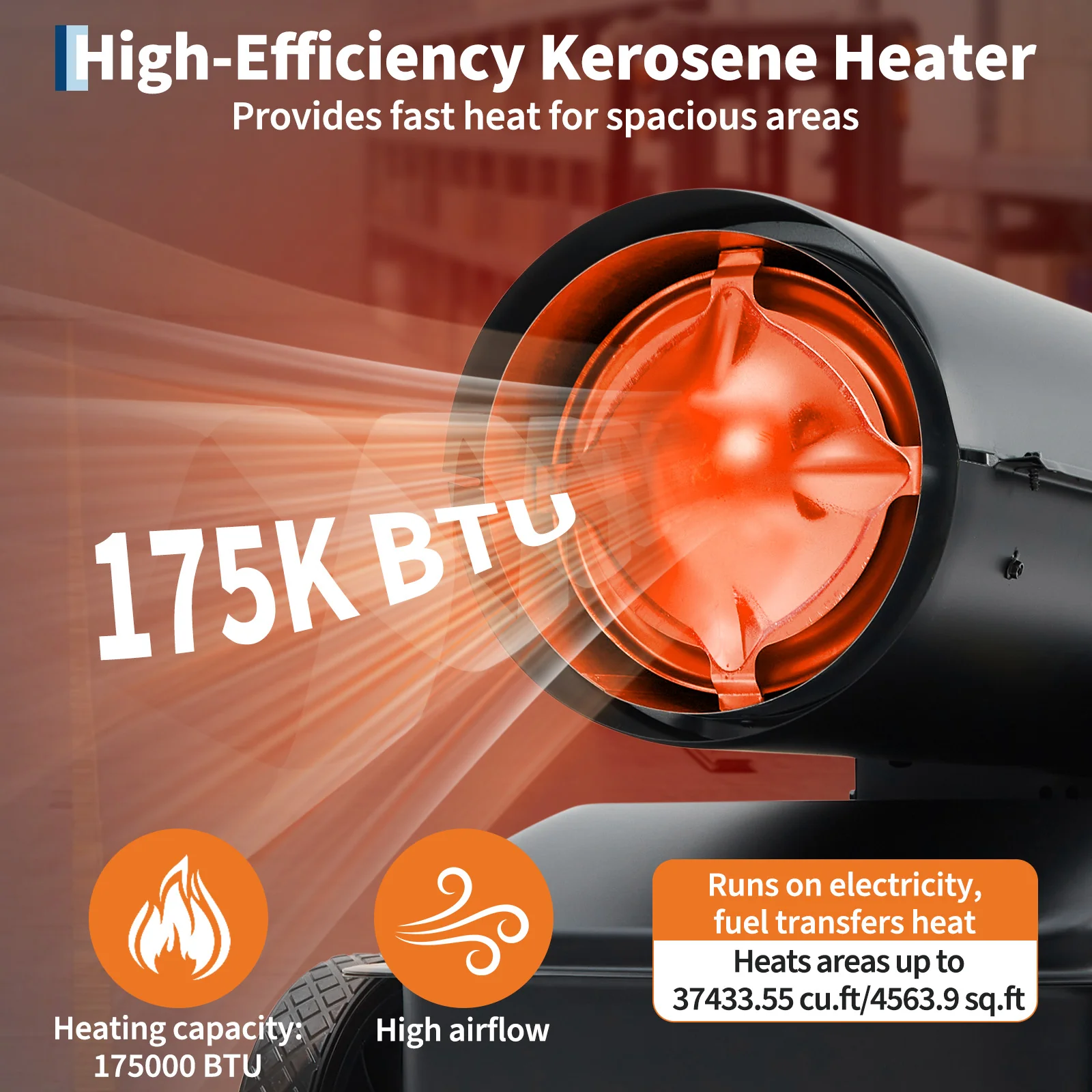 Garvee 175000 BTU Kerosene Forced Air Heater, 13.5 Gallon Tank Diesel/Kerosene Space Heater with Adjustable Thermostat, Wheel, Portable for Outside, Jobsite, Garage & Construction Site, 120V/60Hz