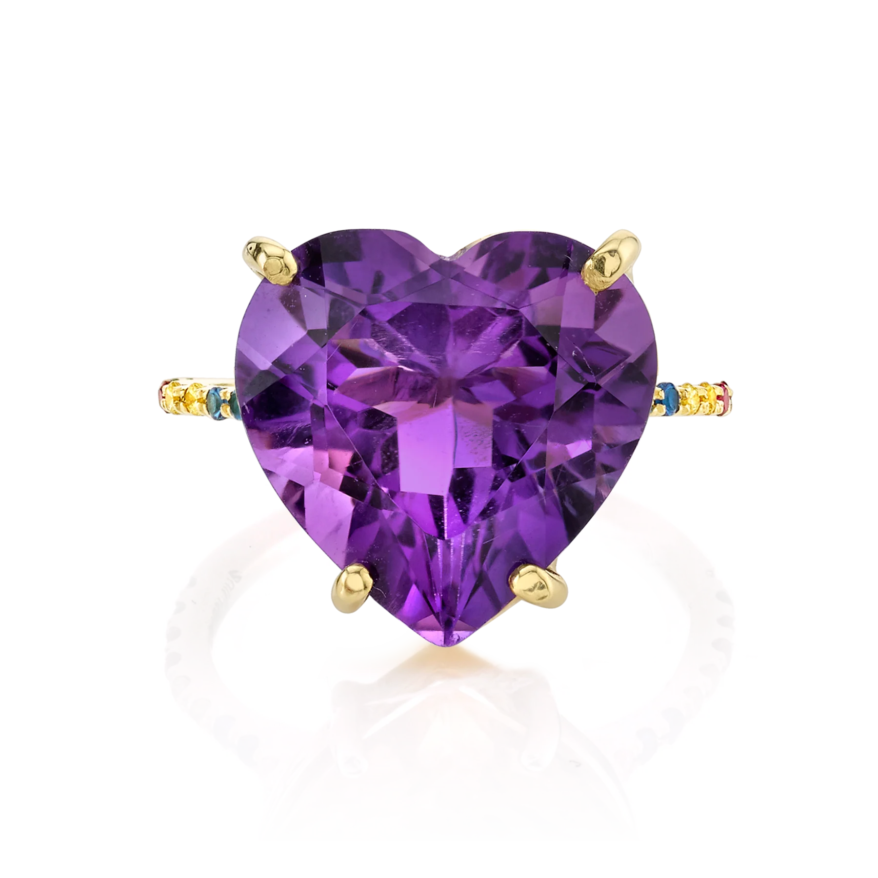 Heart Solitaire Ring - Amethyst and Rainbow / 14k Yellow Gold