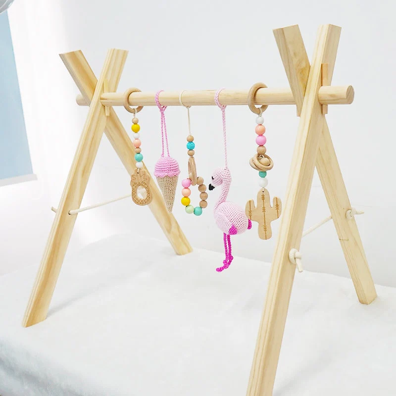 Handmade Wooden Baby Activity Center with 5 Hanging Toys: Eco-Friendly, Educational Play Gym with Handmade Toys