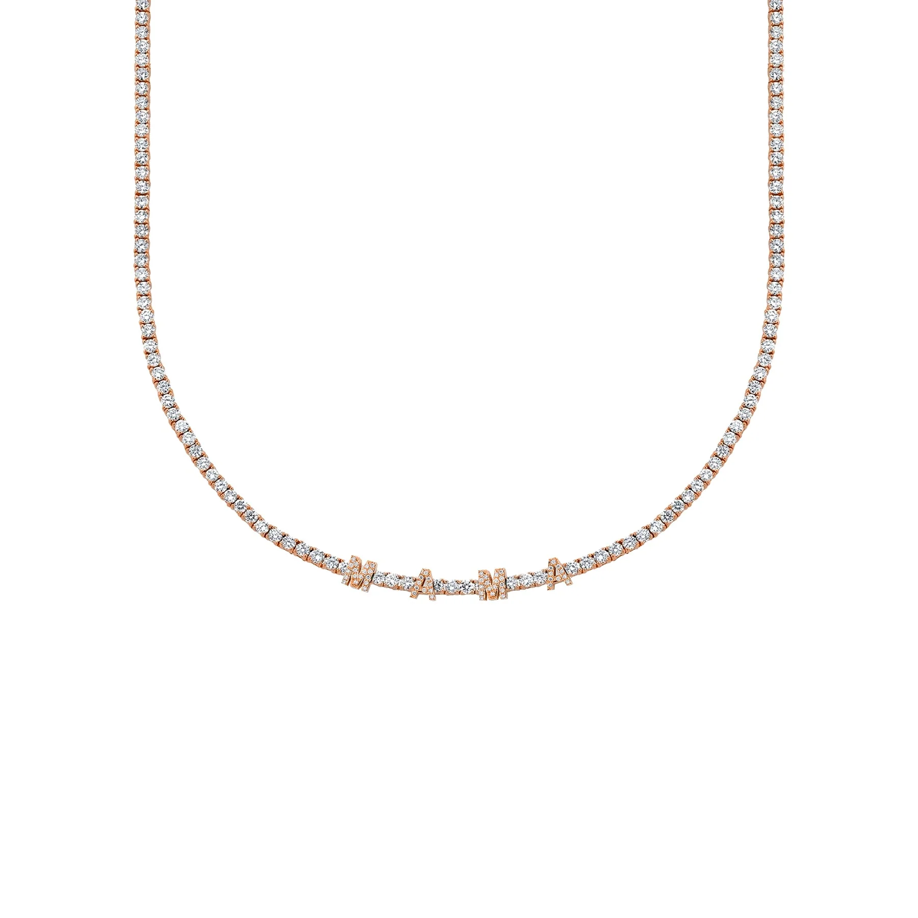 Perfect Personalized Collar Tennis Necklace - White Diamond / 14k Rose Gold