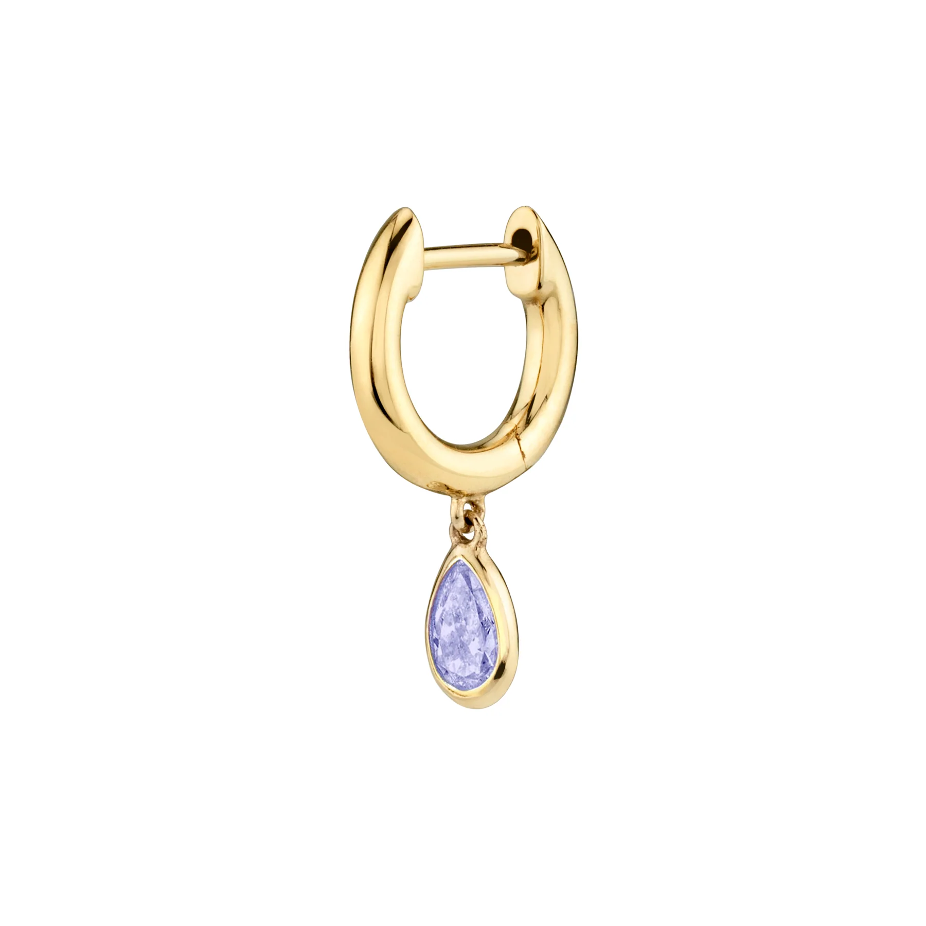 Teardrop Slim Hoop - Tanzanite / 14k Yellow Gold