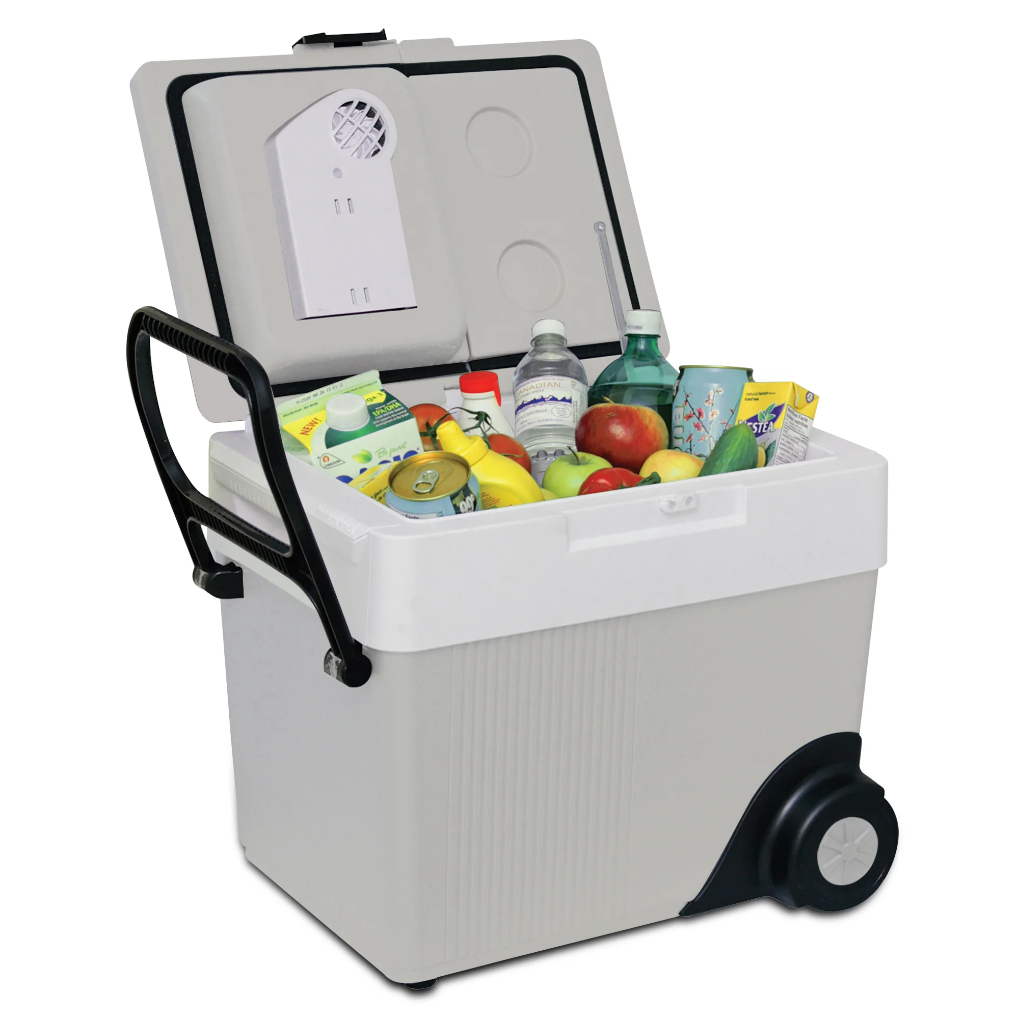 Koolatron Wheeled 12V Electric Cooler/Warmer, 31L (33qt) Rolling Thermoelectric Car Fridge, Dual Opening, 12 Volt DC Connection, Plug In Iceless Refrigerator, For Work Travel Vehicle Truck RV, Gray