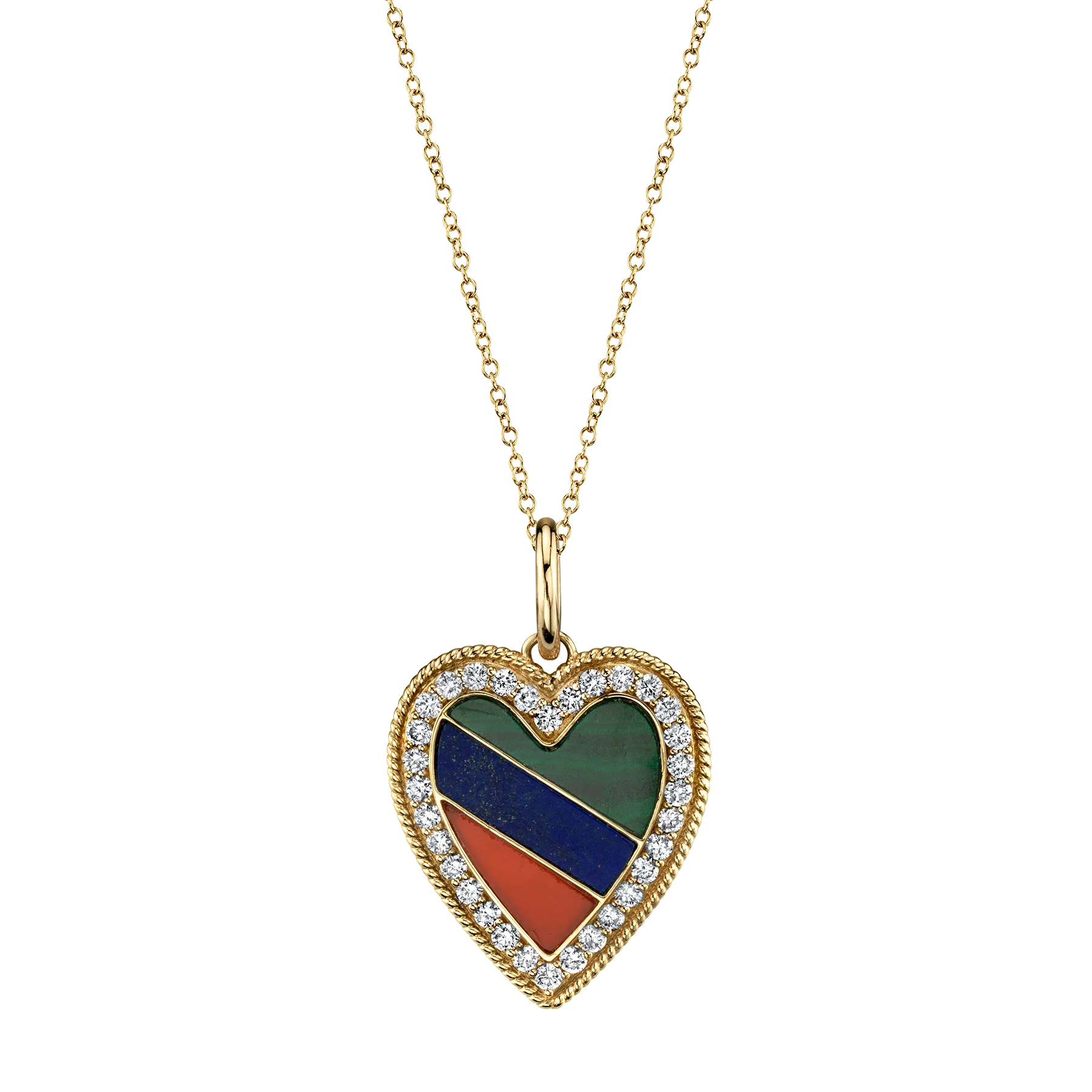 Heart Pendant - White Diamond and Tri Color / 14k Yellow Gold