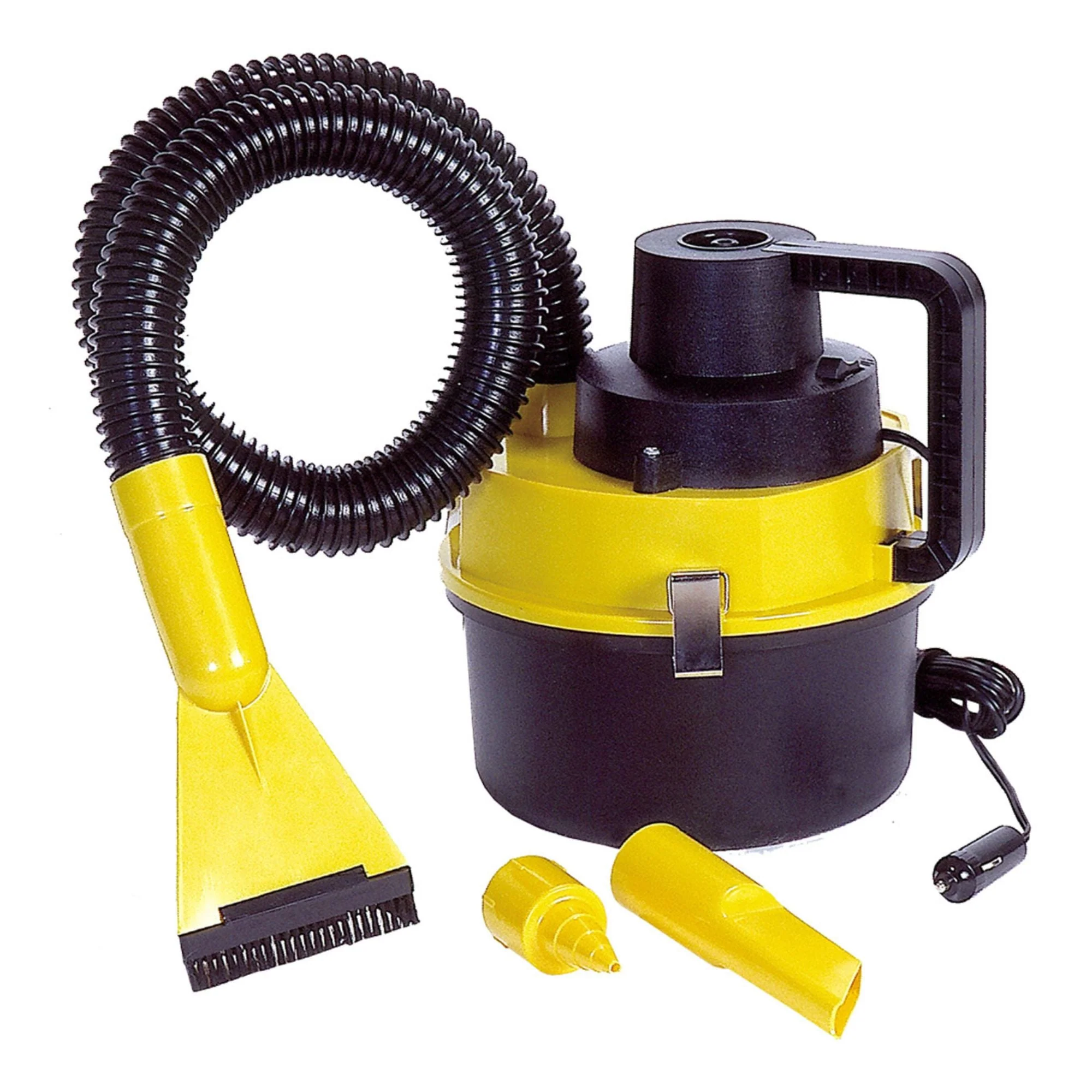 Koolatron 12V Portable Wet/Dry Canister Vacuum + Inflator, 1 Gal Shop Vac and Air Compressor w/ 4 Nozzle Attachments, Yellow/Black, 15 ft/4.5 m Cord, Interior Detailing for Car, Truck, Van, SUV