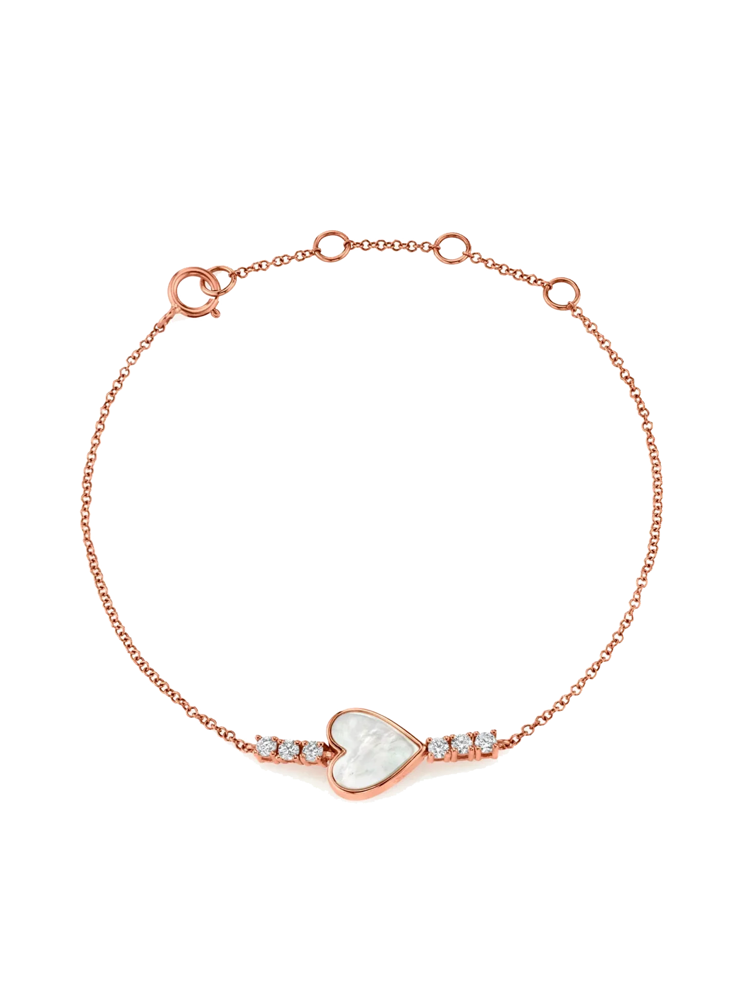 Heart Bracelet - White Diamond and Mother of Pearl / 14k Rose Gold