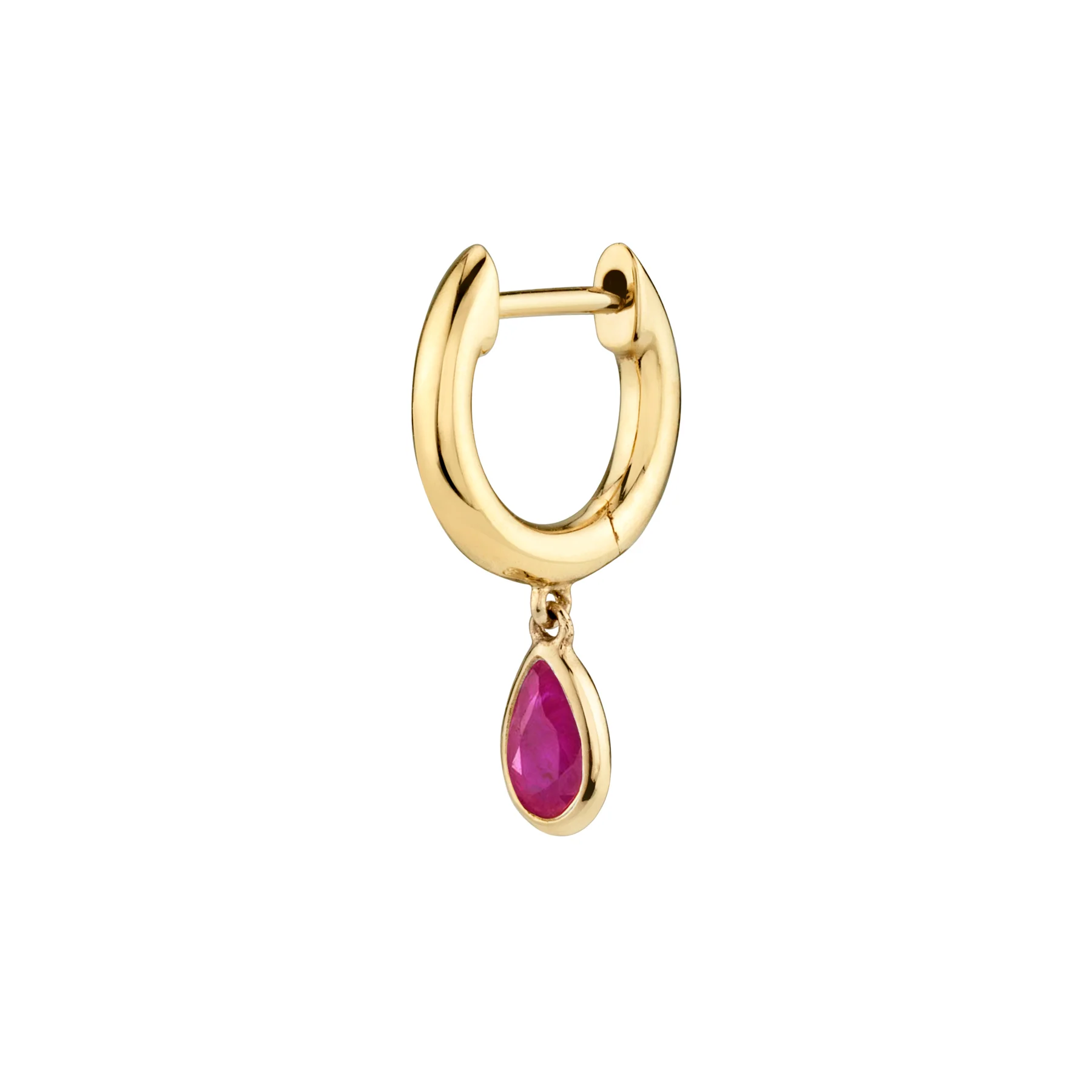 Teardrop Slim Hoop - Ruby / 14k Yellow Gold