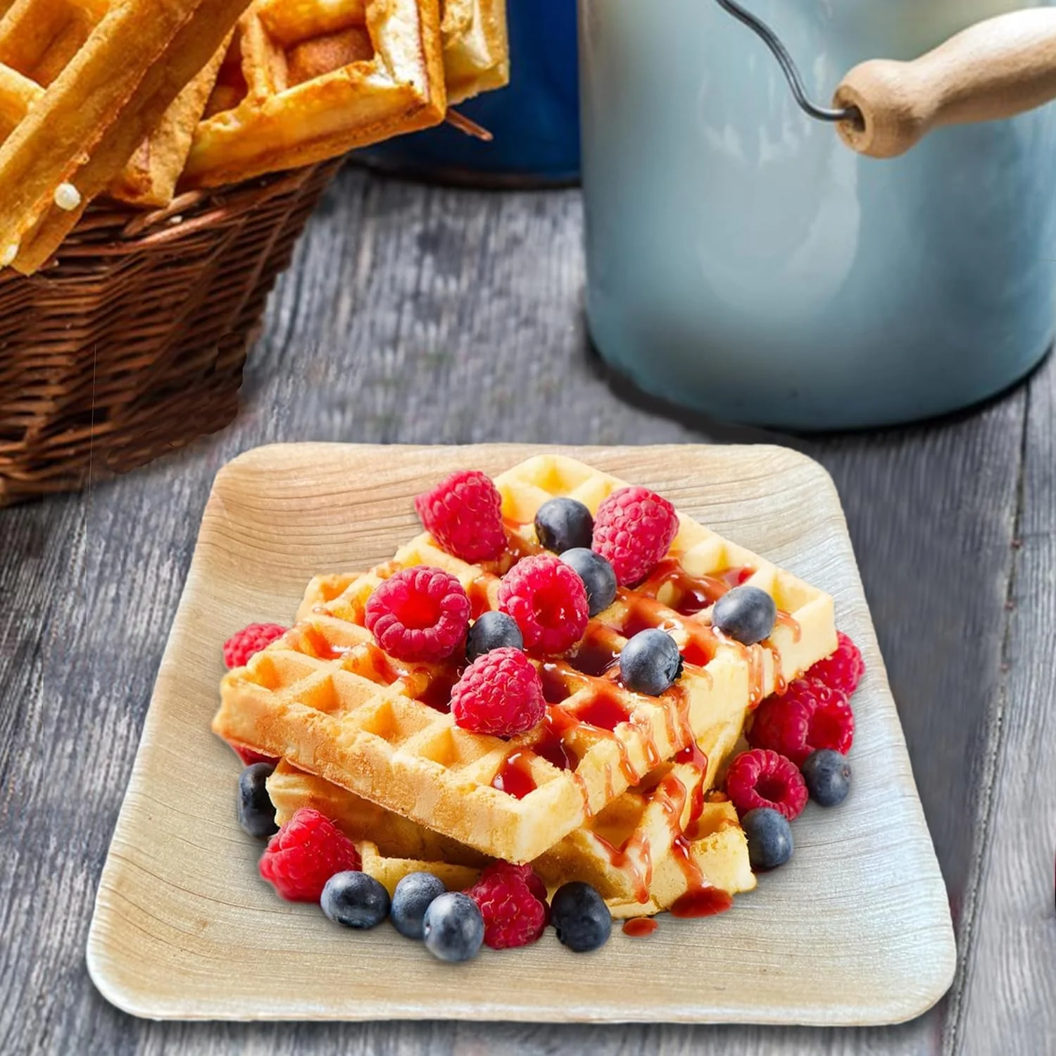 Compostable Palm Leaf Plates Like Bamboo Plates Disposable - 8 Inches Square Plates