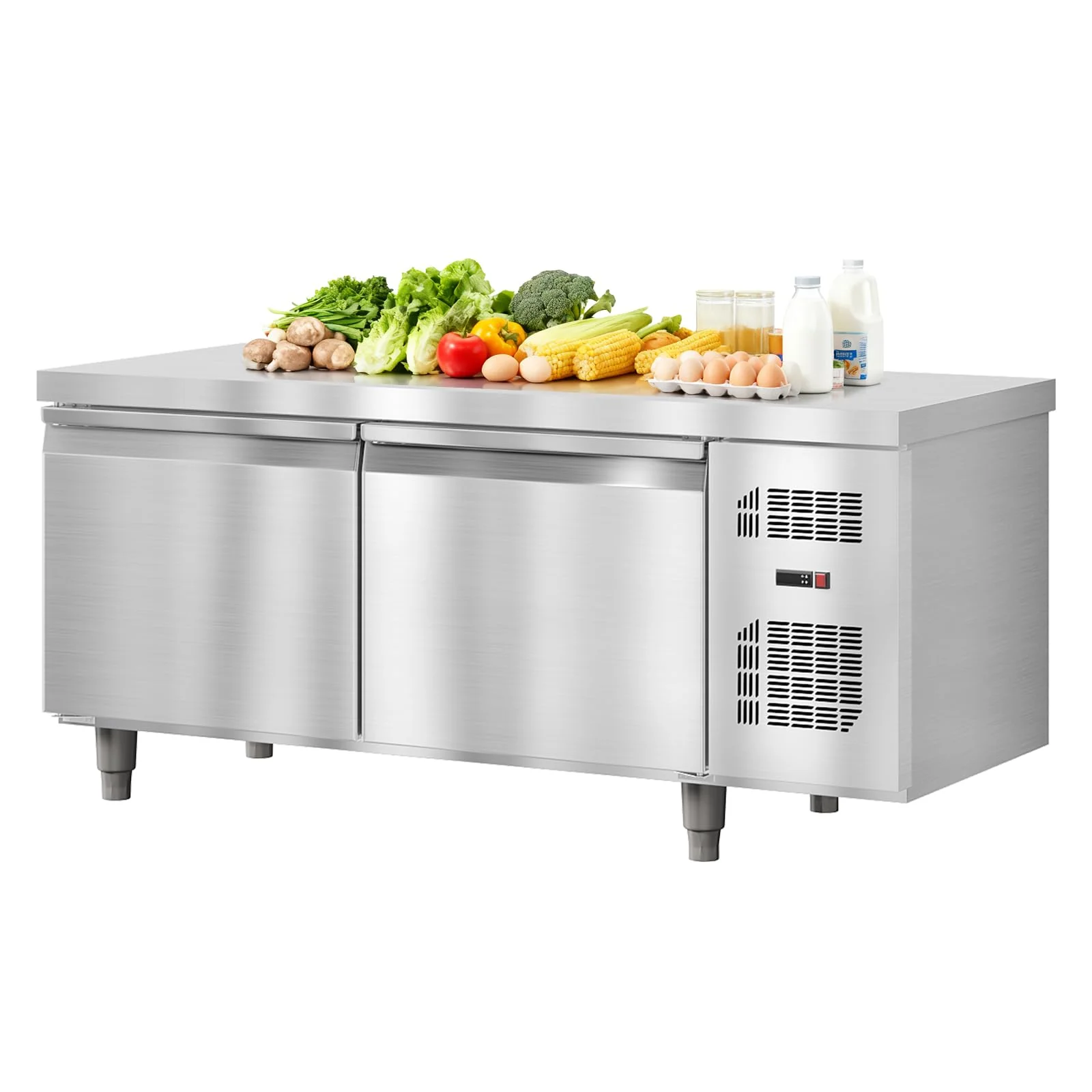 Garvee 18 Cu.Ft Commercial Stainless Steel Refrigerator 72in Worktop Undercounter Double Door Lockable Wheels Restaurant Bar