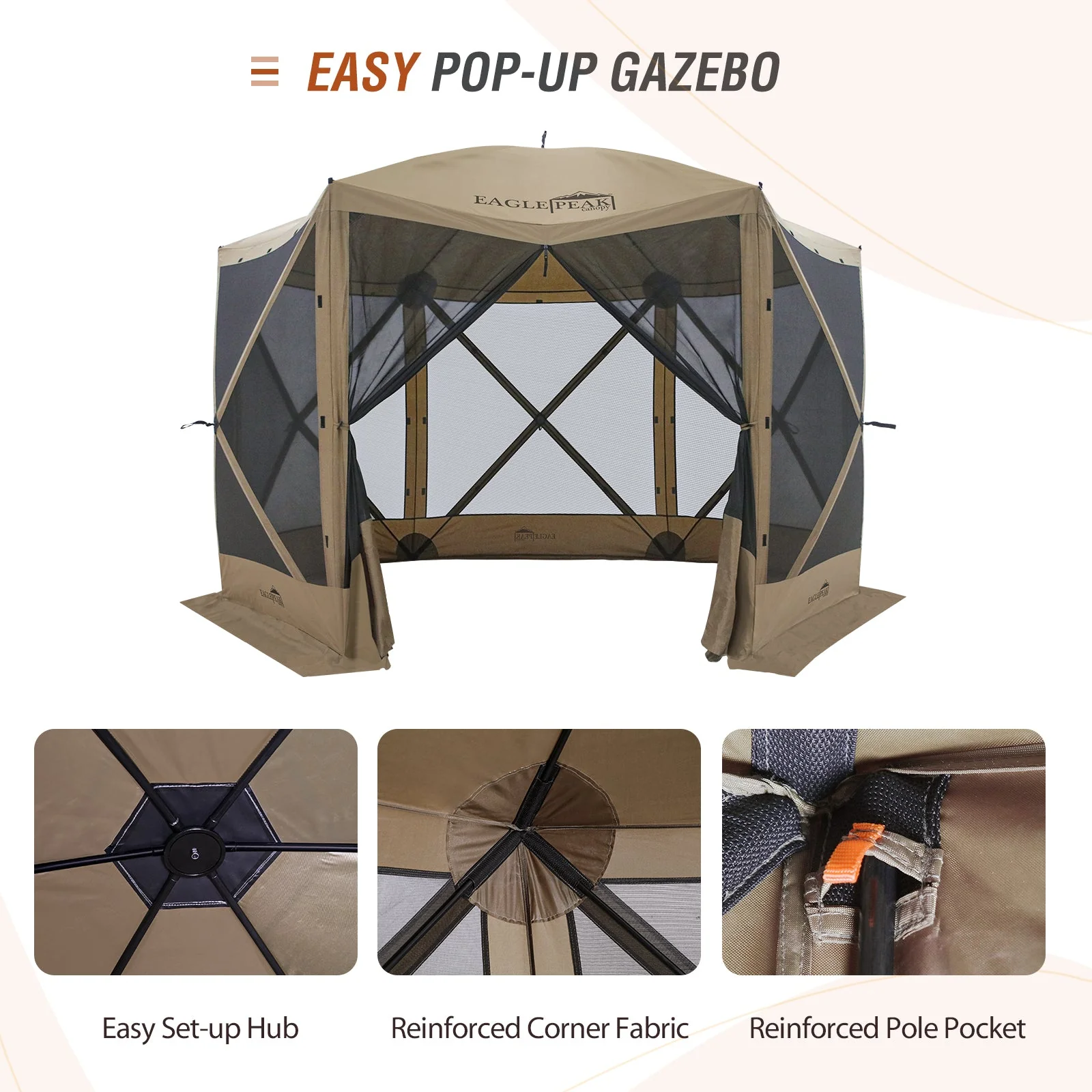 12 x 12 ft Pop Up 6 Sided Instant Gazebo Canopy with Mesh Netting