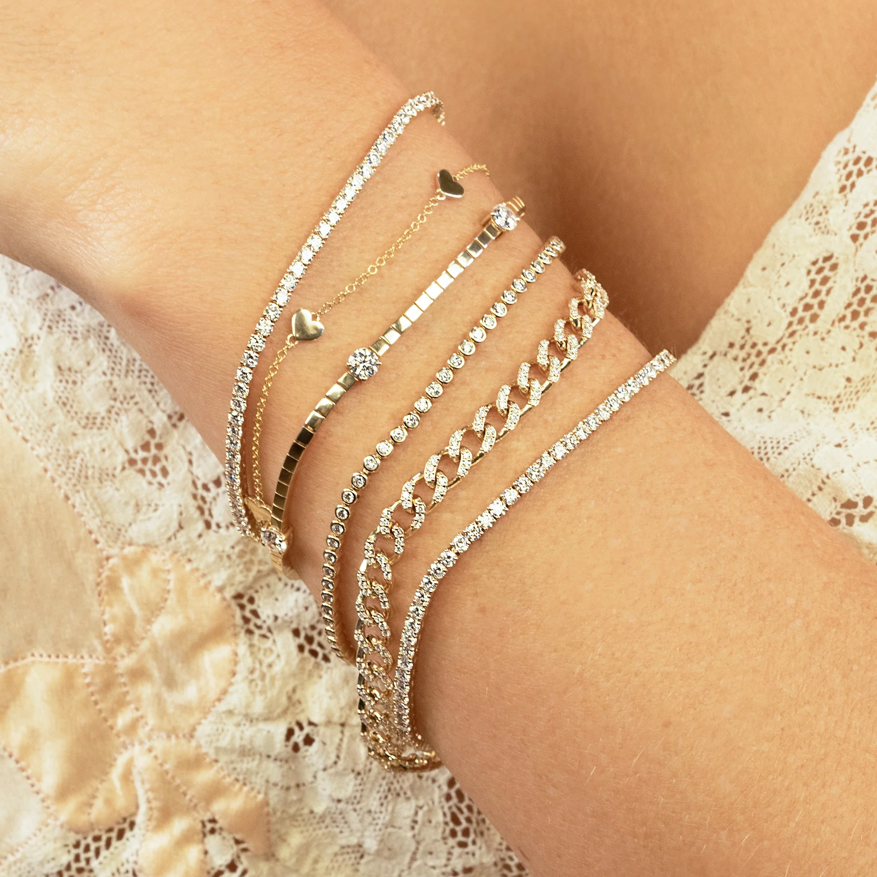 Tennis Link Bracelet - White Diamond / 14k Yellow Gold